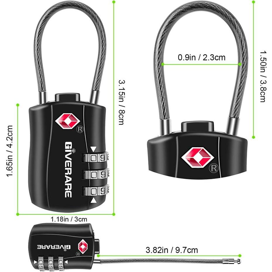 Candados de Equipaje GIVERARE TSA 2 Pcs Combinación 3 Dígitos