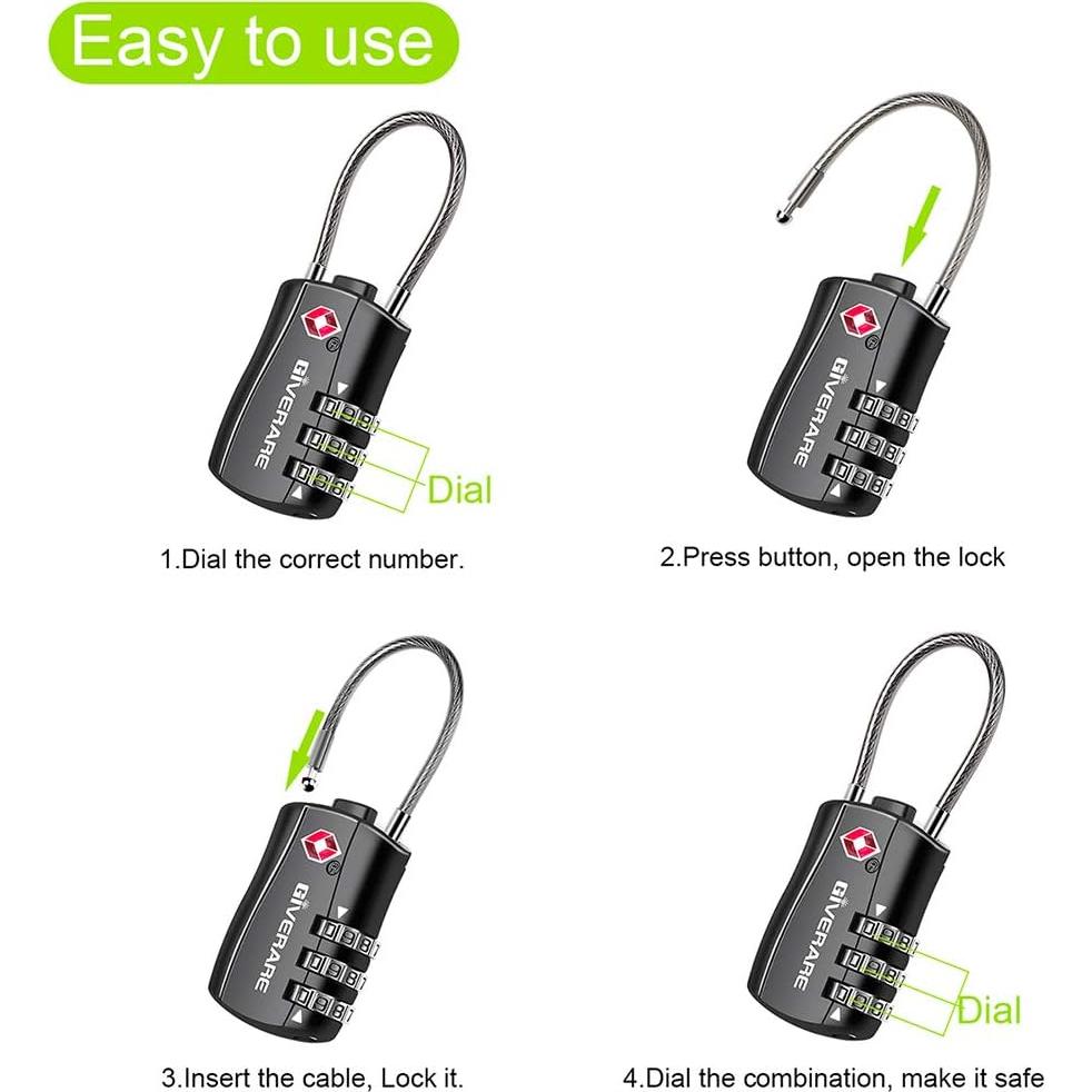 Candados de Equipaje GIVERARE TSA 2 Pcs Combinación 3 Dígitos