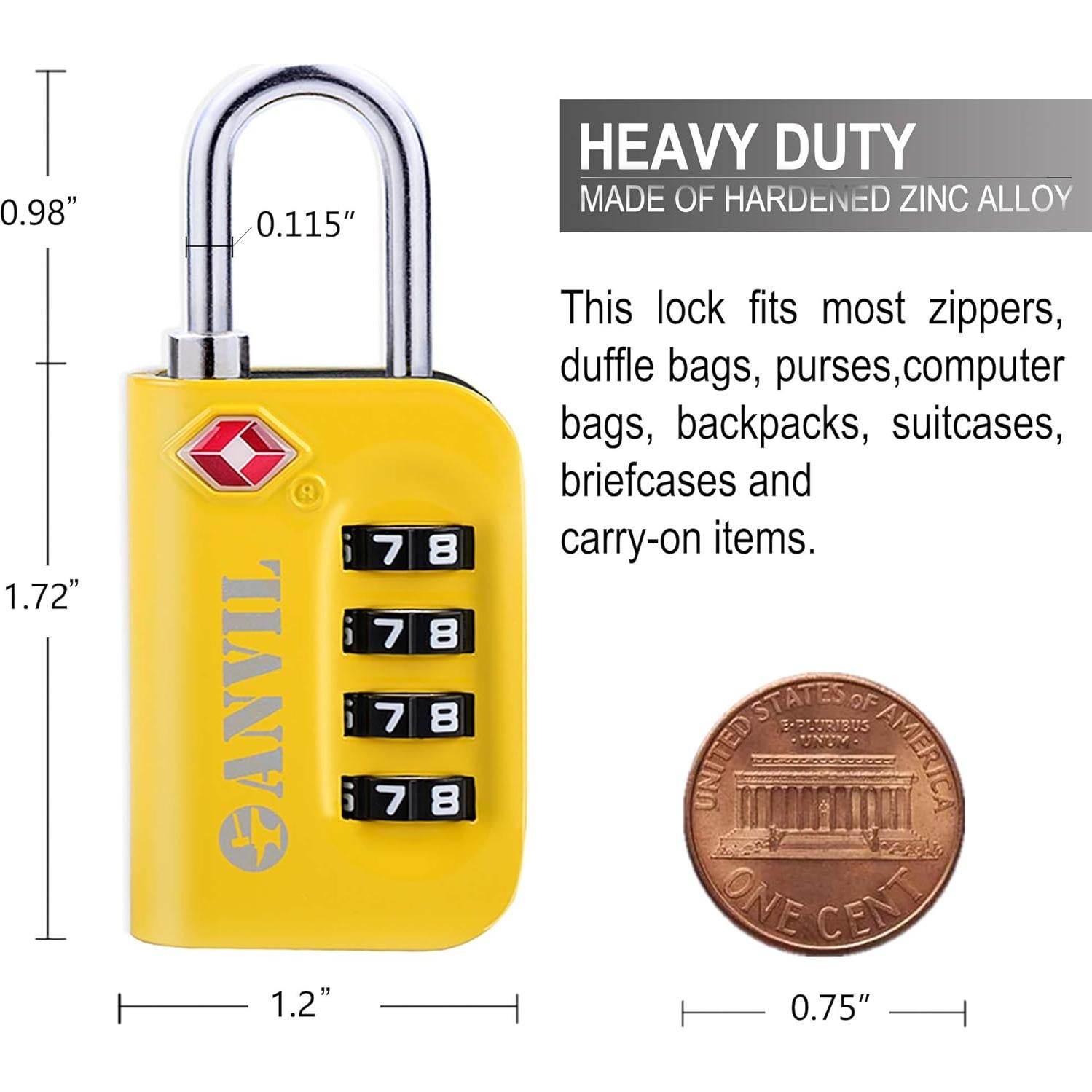 Candado de Combinación TSA Anvil Amarillo 2 Paquetes