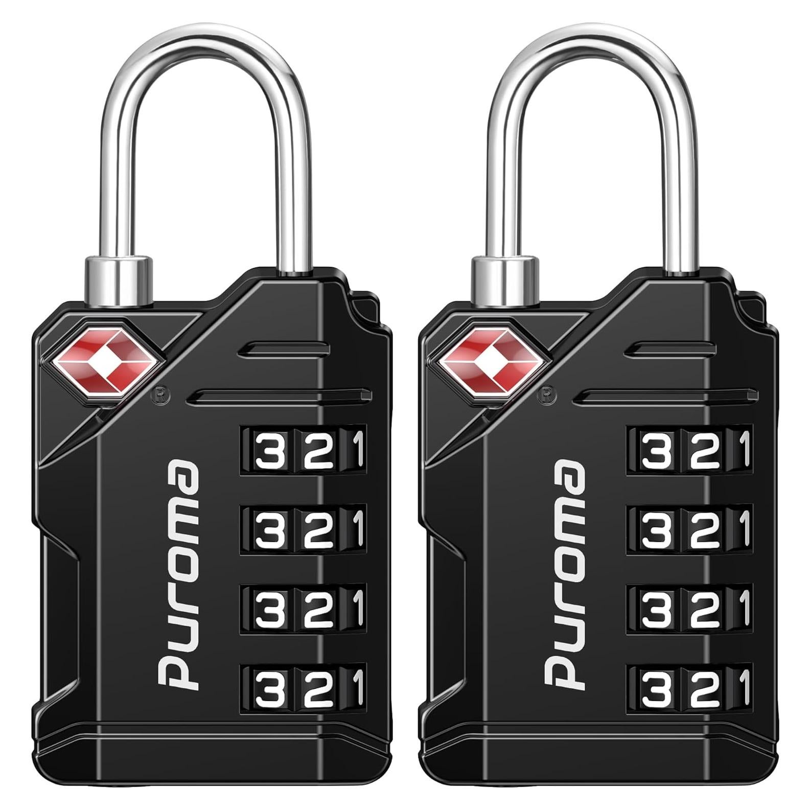 Candados de Equipaje TSA Puroma, 2 Piezas, 4 Dígitos, Zinc
