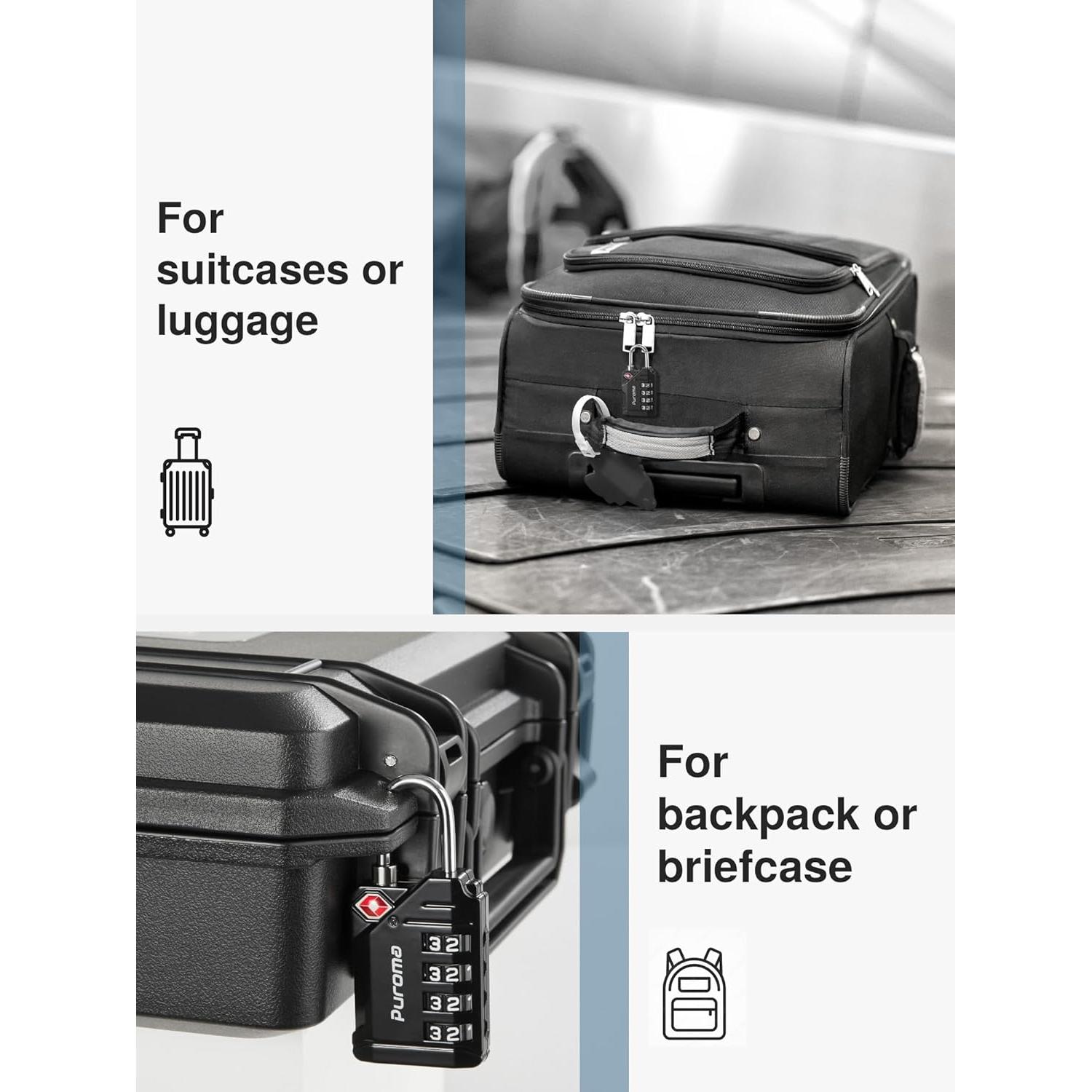 Candados de Equipaje TSA Puroma, 2 Piezas, 4 Dígitos, Zinc