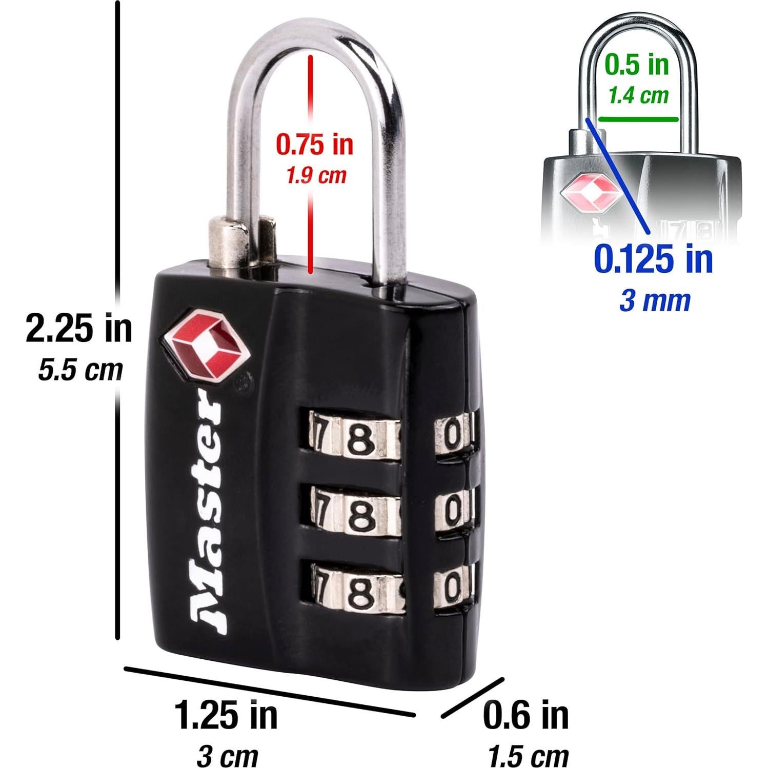 Candado de Equipaje TSA Master Lock 4680DBLK Negro 30mm