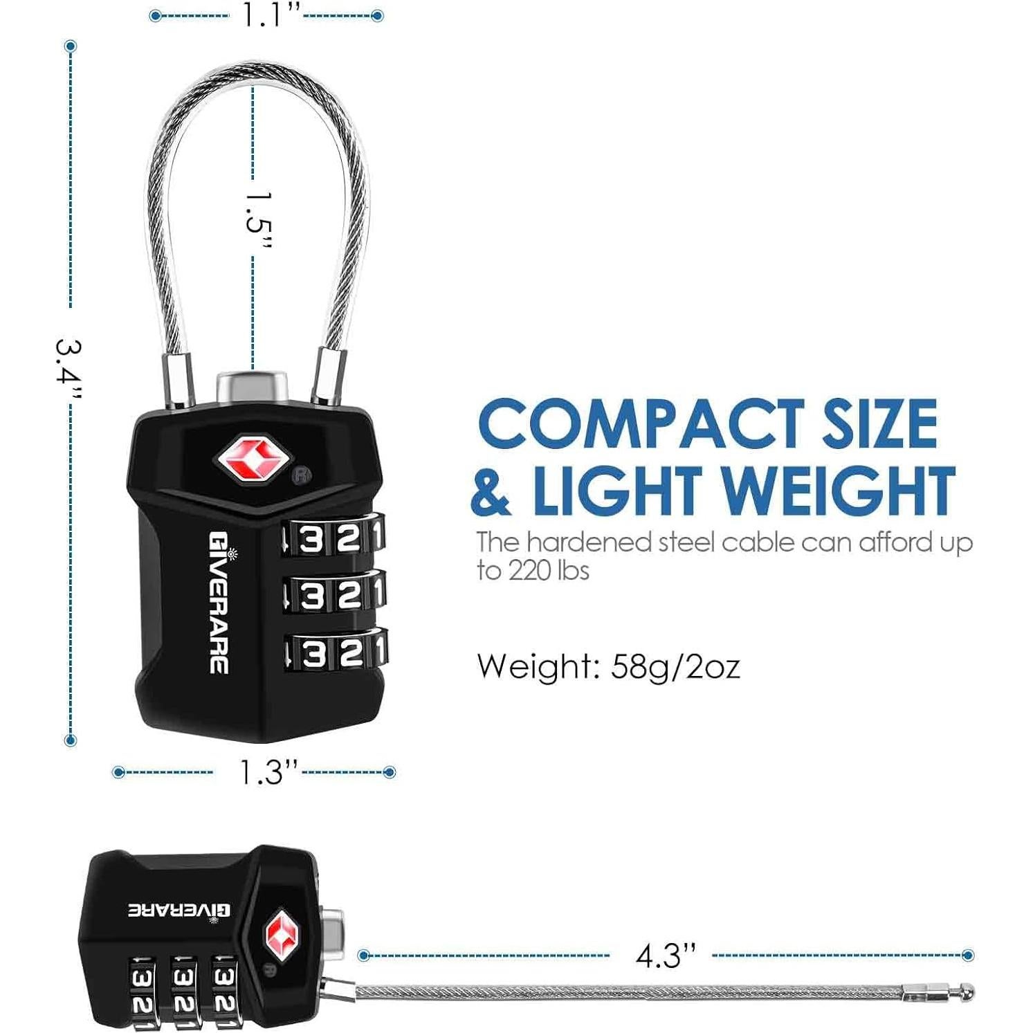 2 Candados de Equipaje GIVERARE TSA532 Combinación 3 Dígitos