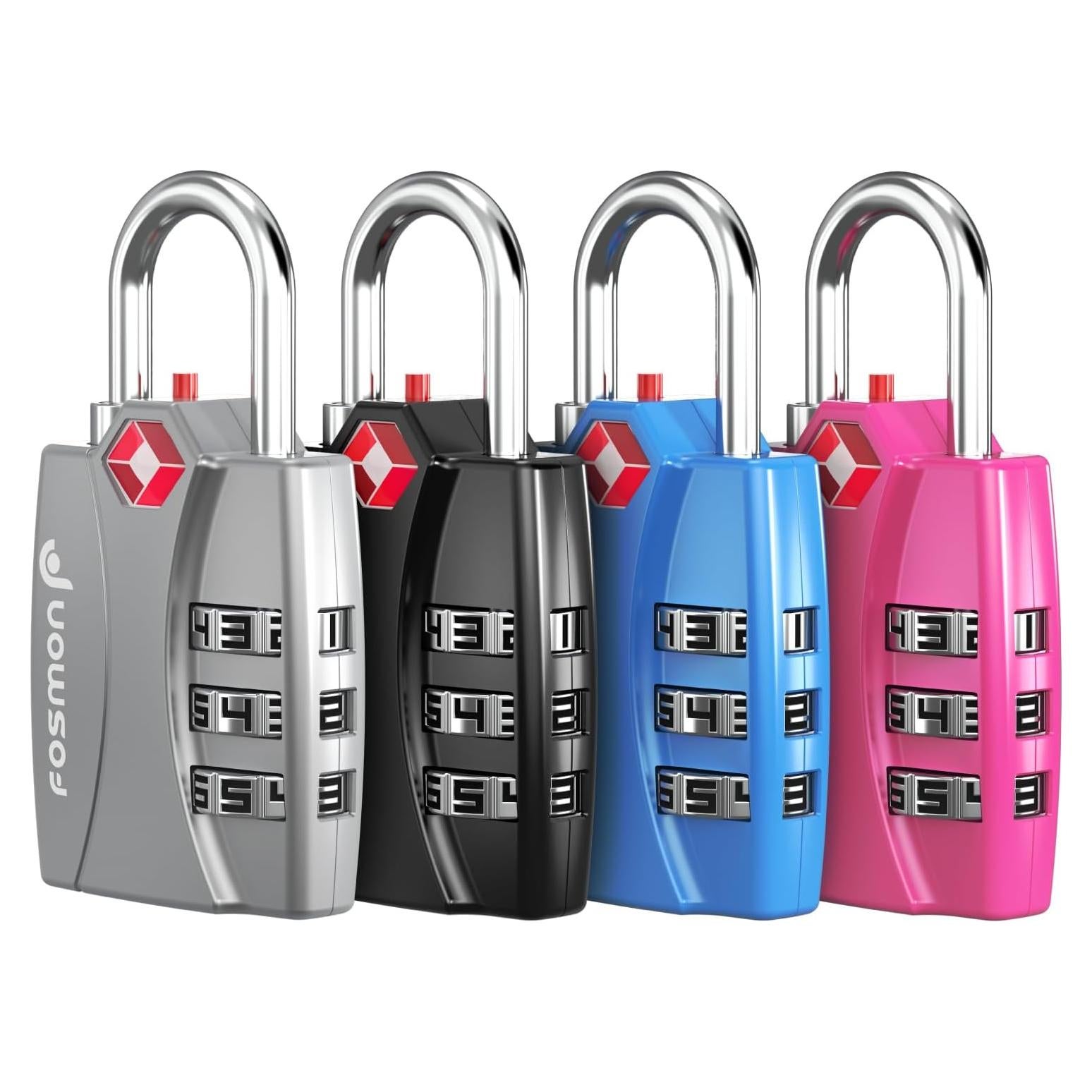 Candados de Equipaje TSA Fosmon - Paquete de 4, Combinación 3 Dígitos
