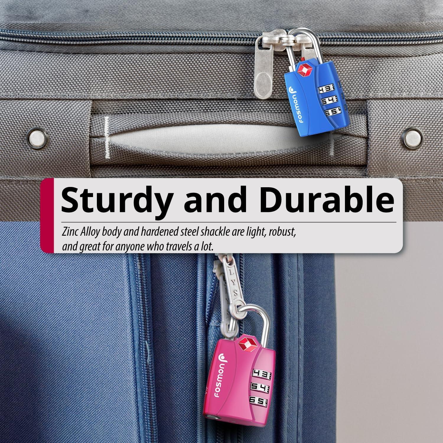 Candados de Equipaje TSA Fosmon - Paquete de 4, Combinación 3 Dígitos