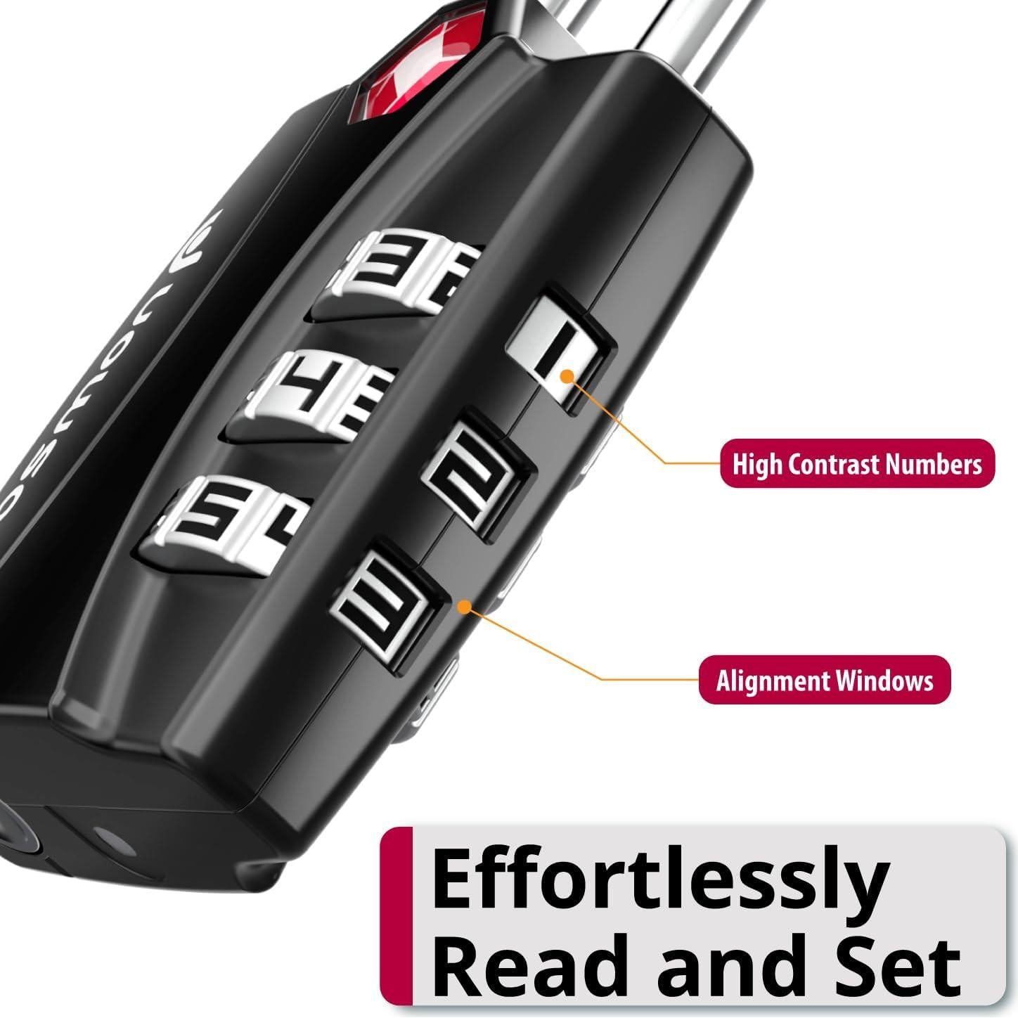 Candados de Equipaje TSA Fosmon - Paquete de 4, Combinación 3 Dígitos