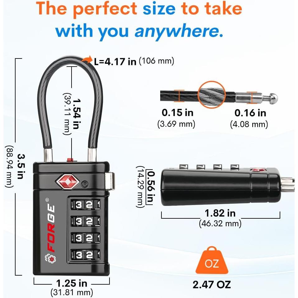 Candados de Equipaje TSA Forge 2 Piezas Combinación 4 Dígitos