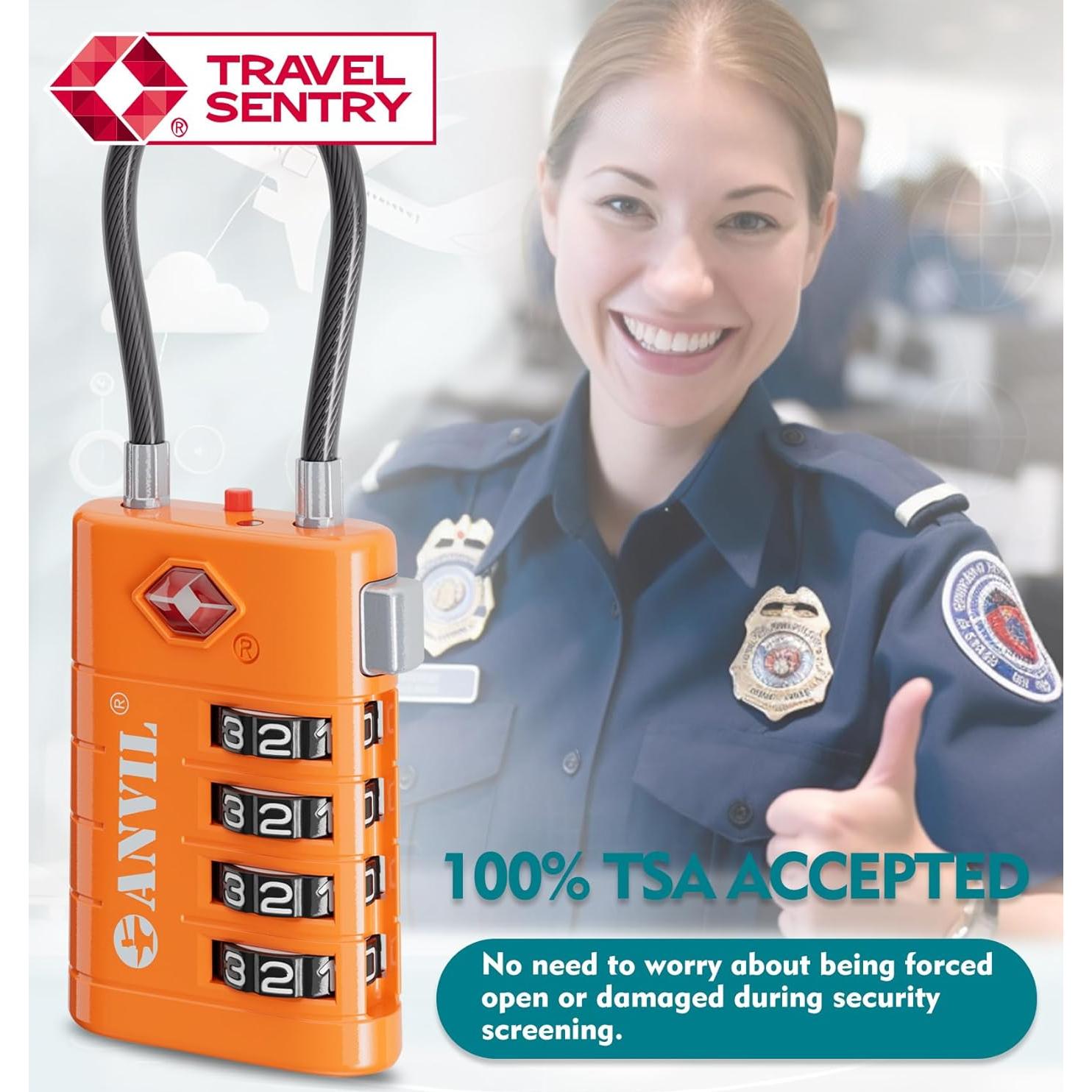 Candado de Maleta TSA ANVIL 4 Dígitos Naranja - Seguridad Avanzada