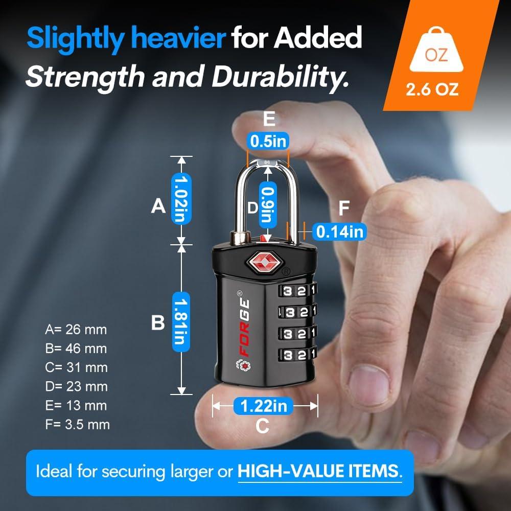 Candado de Viaje Forge TSA 4 Pack, Combinación, Negro