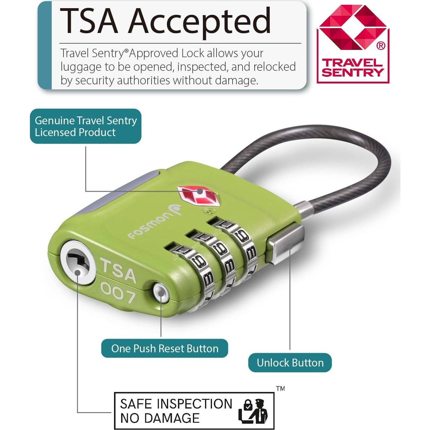 Candados de Equipaje TSA Fosmon - Paquete de 4 Multicolor