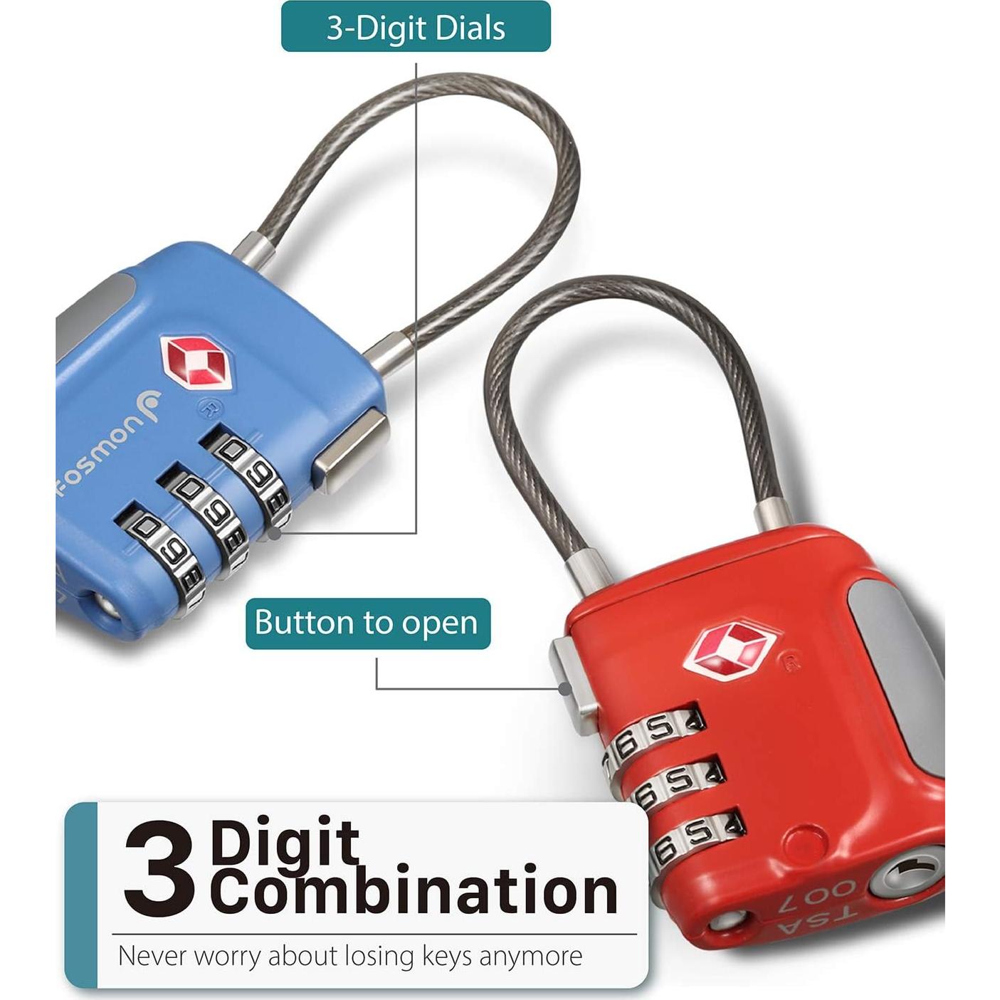 Candados de Equipaje TSA Fosmon - Paquete de 4 Multicolor