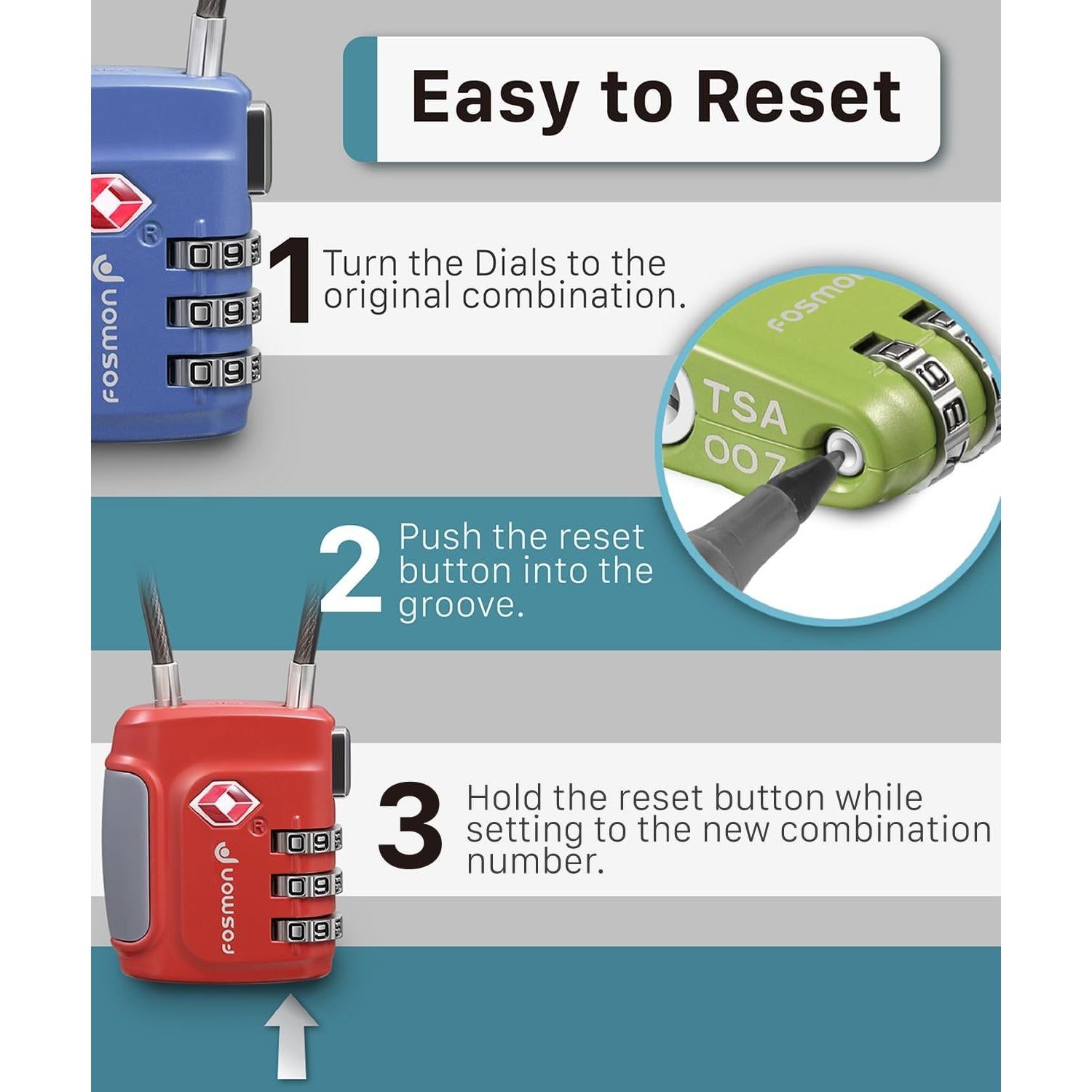 Candados de Equipaje TSA Fosmon - Paquete de 4 Multicolor