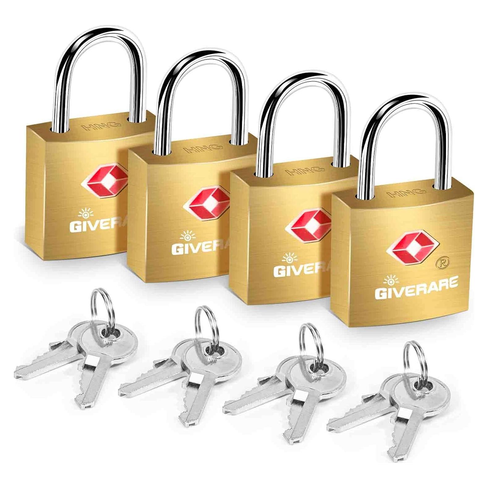 Pack de 4 Candados de Equipaje TSA GIVERARE Dorado Irrompibles