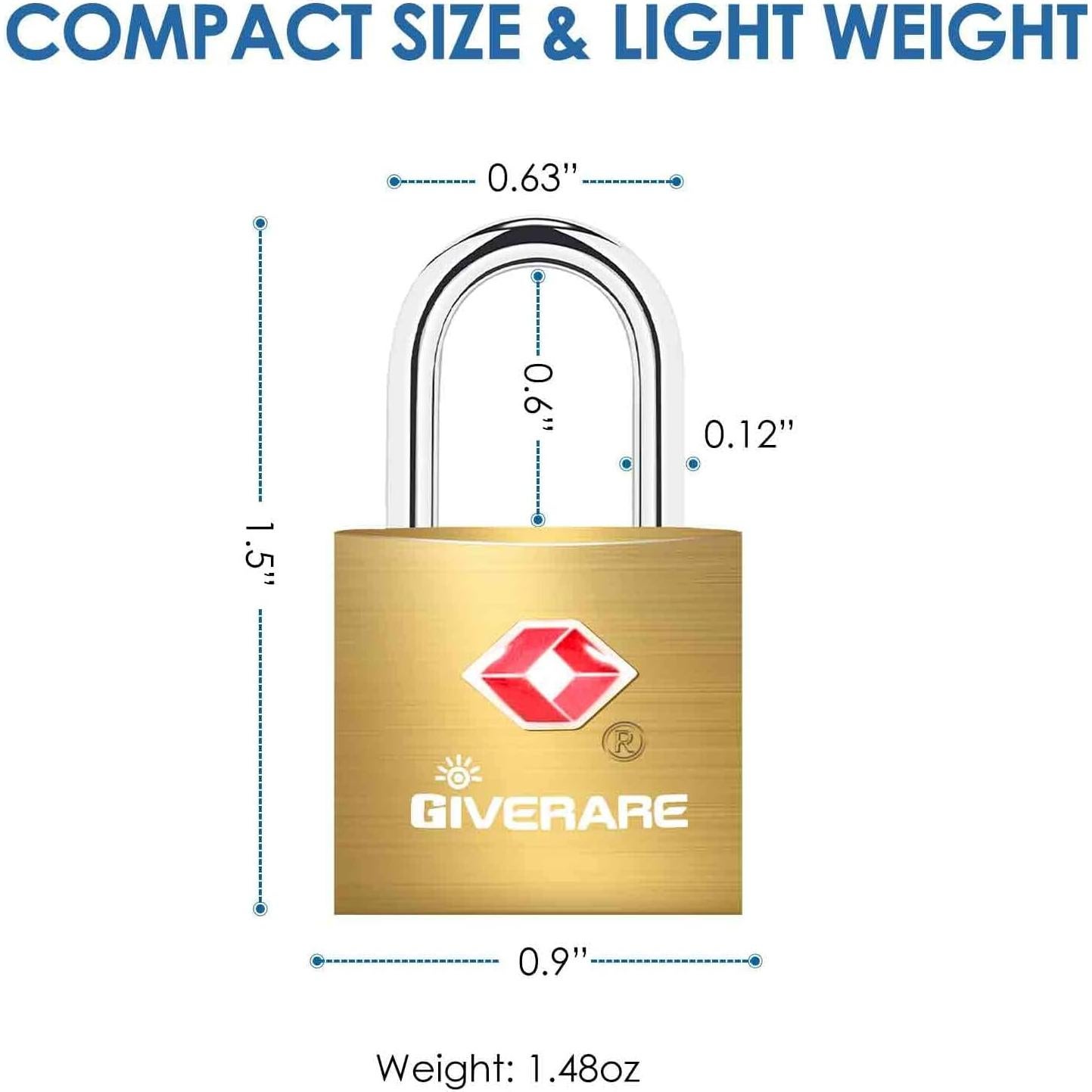 Pack de 4 Candados de Equipaje TSA GIVERARE Dorado Irrompibles