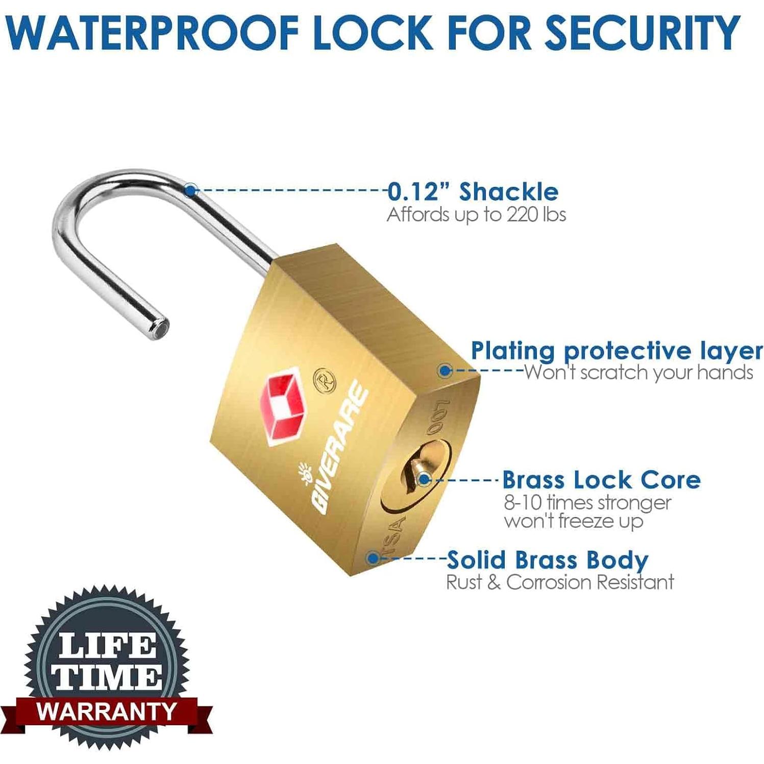 Pack de 4 Candados de Equipaje TSA GIVERARE Dorado Irrompibles