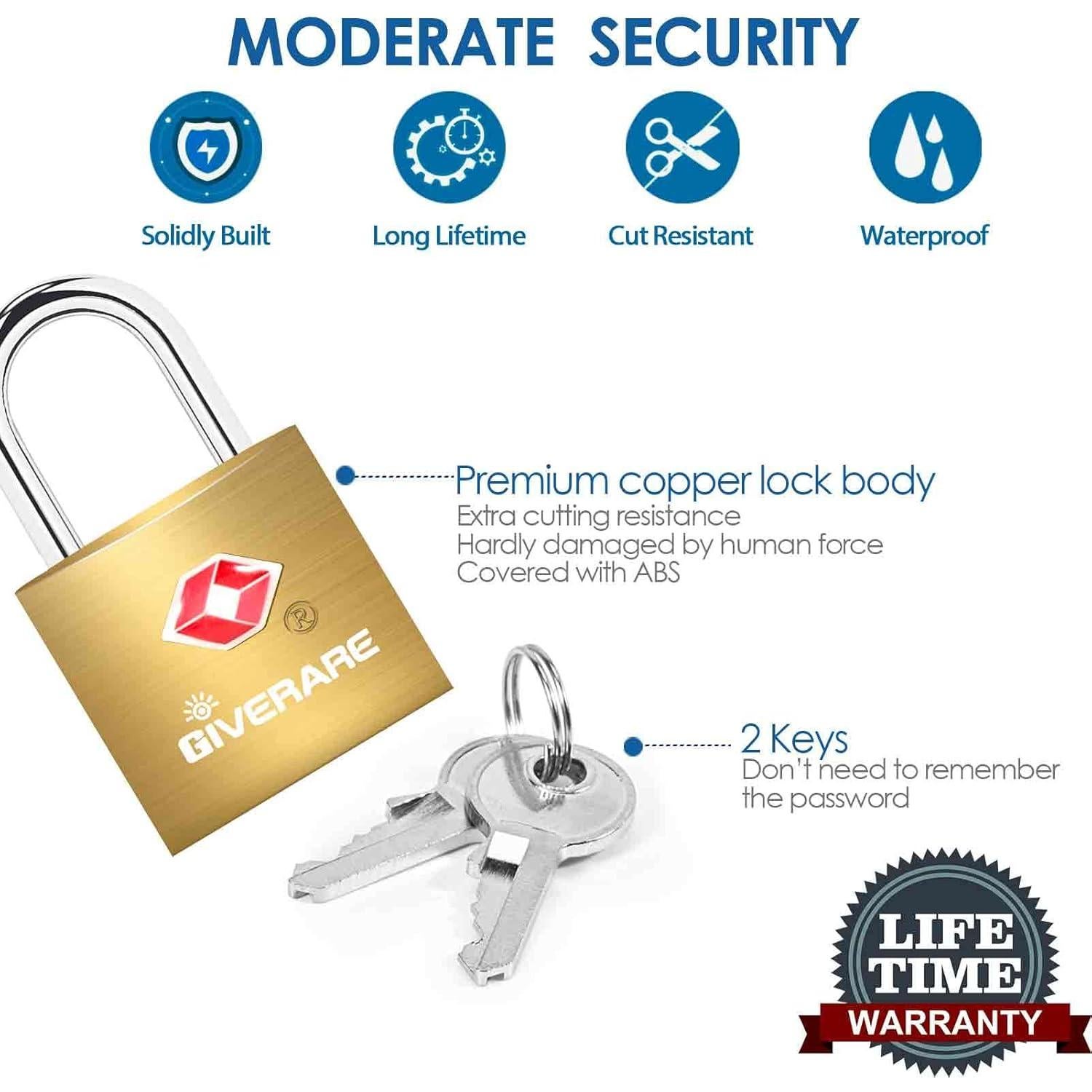 Pack de 4 Candados de Equipaje TSA GIVERARE Dorado Irrompibles