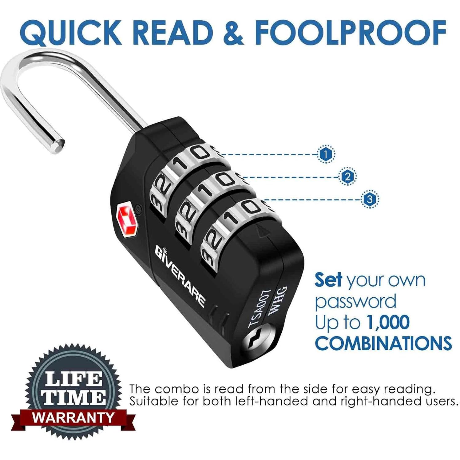 2 Candados de Equipaje GIVERARE TSA558 Combinación 3 Dígitos