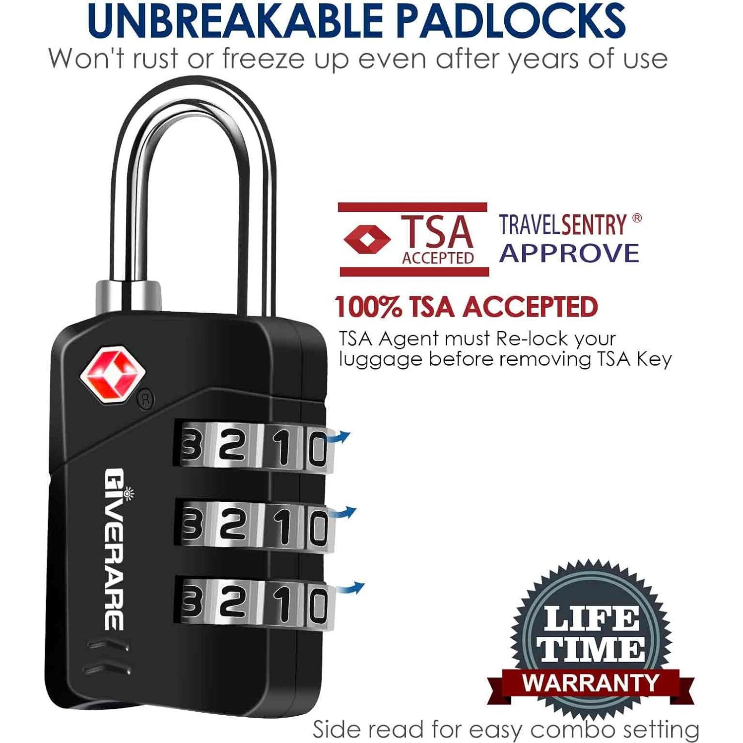 2 Candados de Equipaje GIVERARE TSA558 Combinación 3 Dígitos