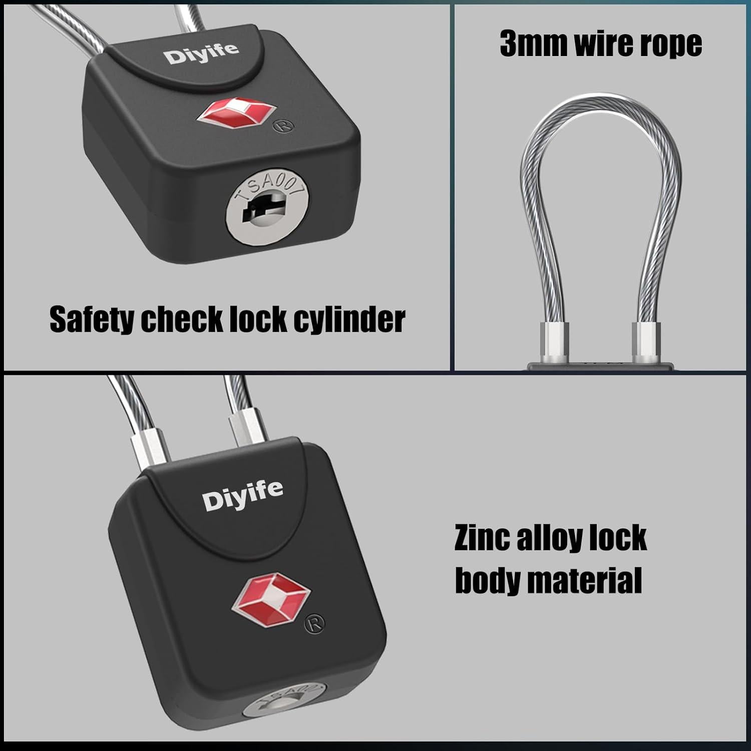 Candados de Equipaje TSA Diyife - 2 Paquete, Negro, Portátil