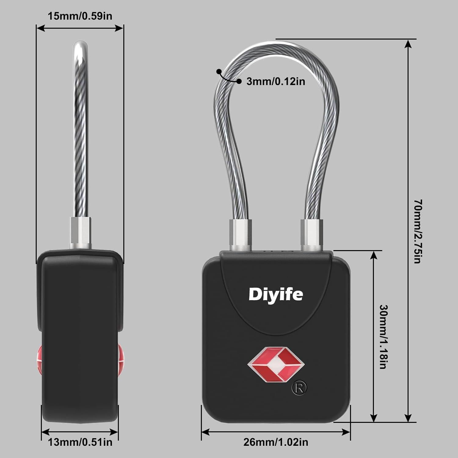 Candados de Equipaje TSA Diyife - 2 Paquete, Negro, Portátil