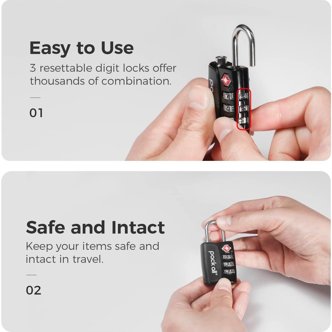 Candado de viaje Pack All TSA 4pcs Negro con indicador