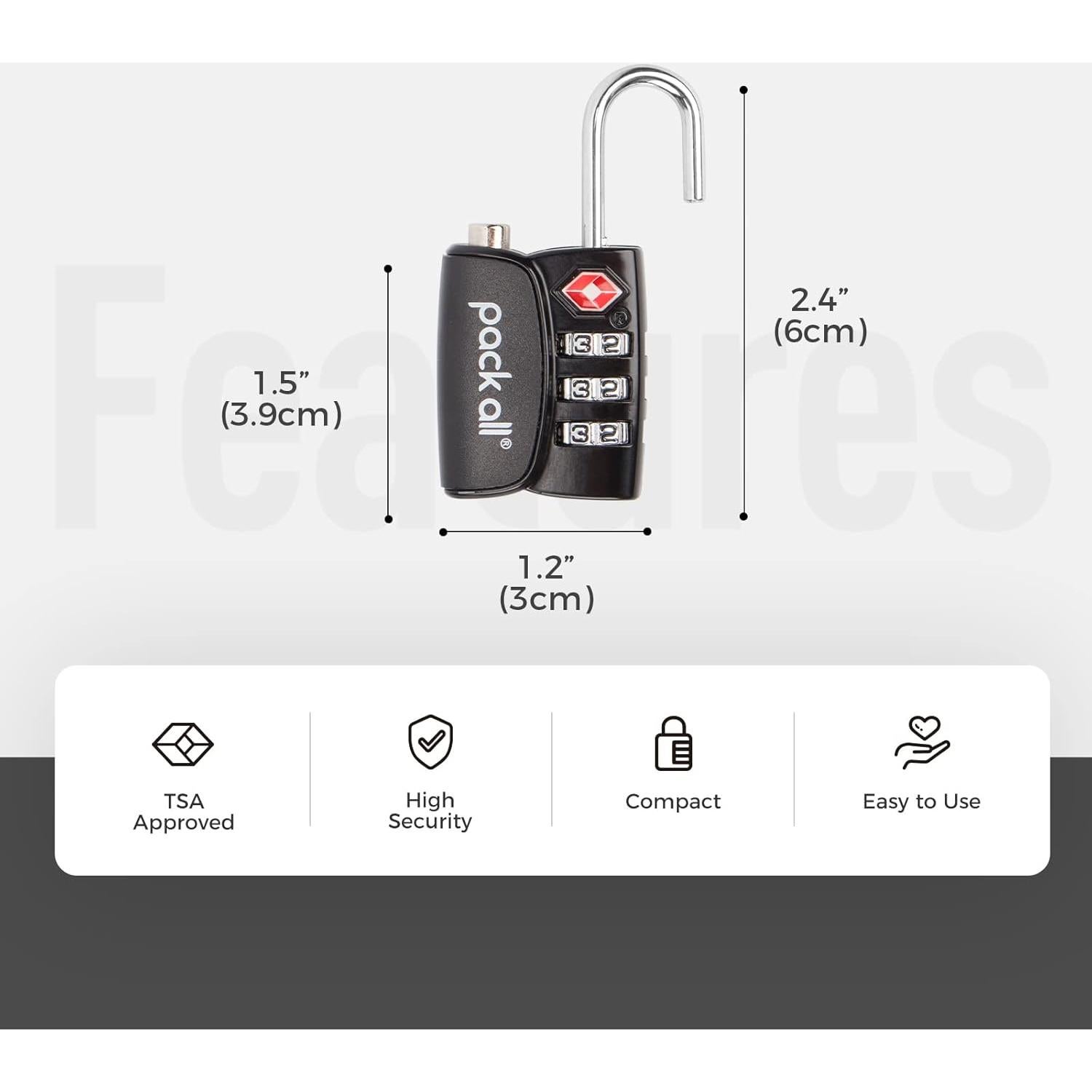 Candado de viaje Pack All TSA 4pcs Negro con indicador