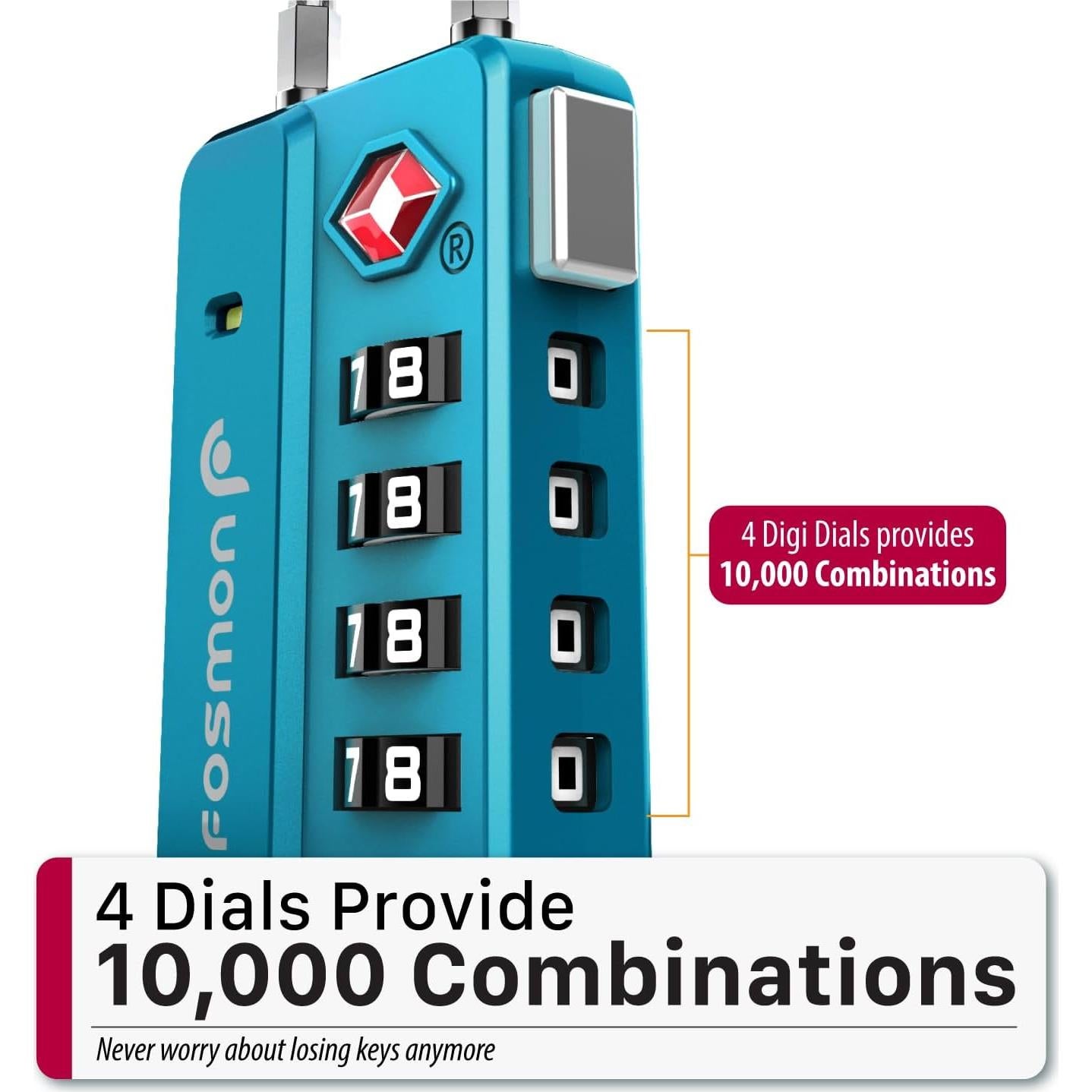 Candados de Equipaje Fosmon TSA - 4 Combinaciones, 4 Piezas