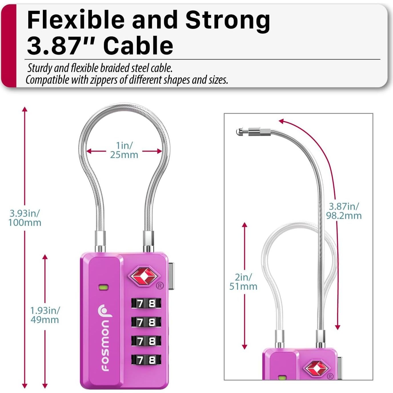 Candados de Equipaje Fosmon TSA - 4 Combinaciones, 4 Piezas