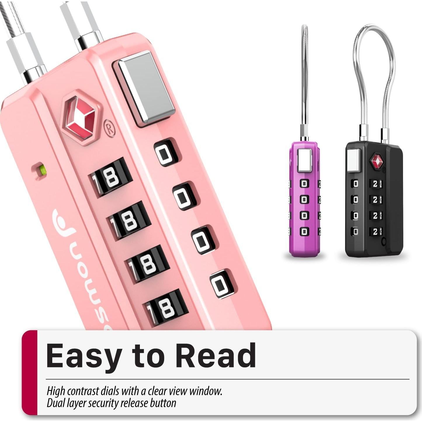 Candados de Equipaje Fosmon TSA - 4 Combinaciones, 4 Piezas