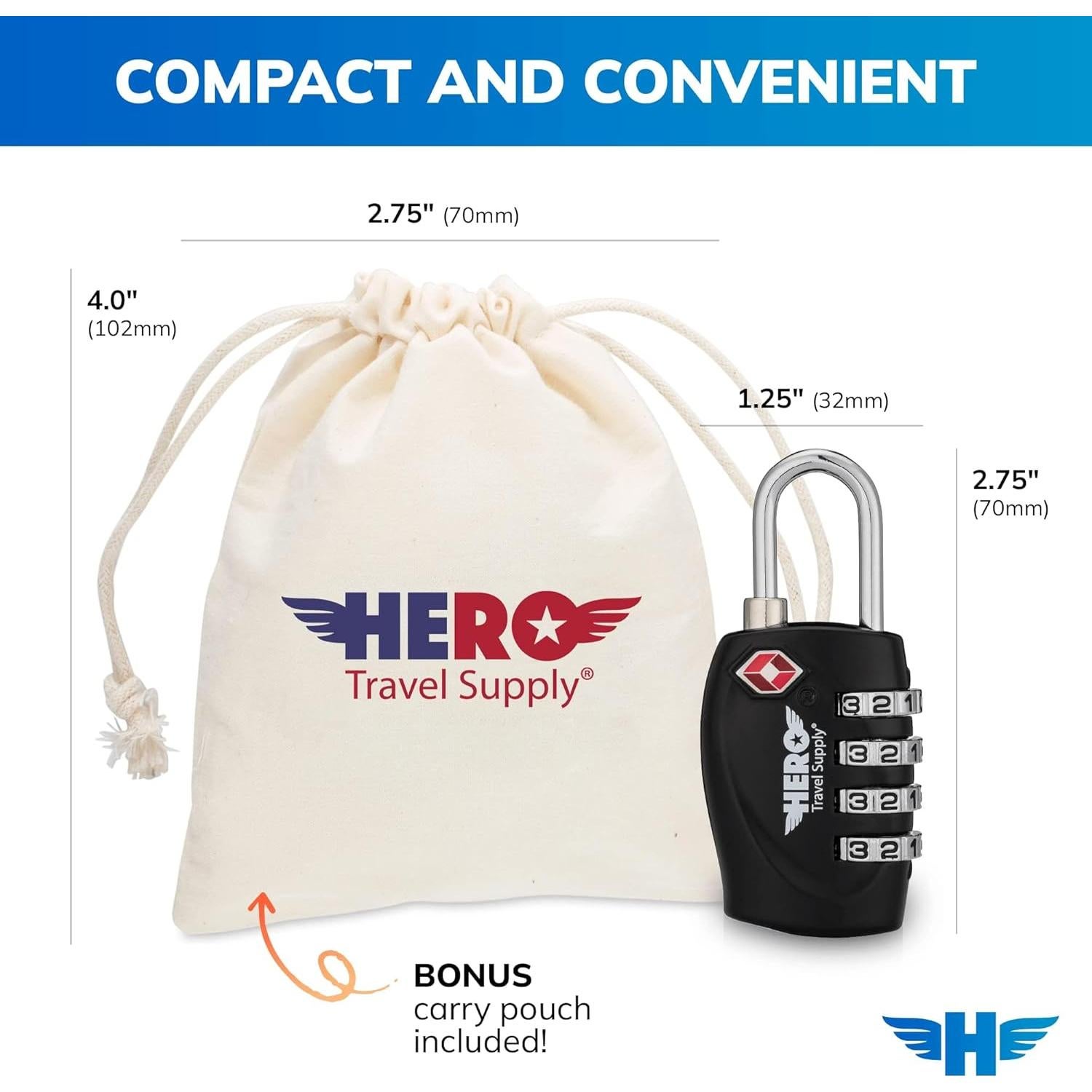 Candado de Equipaje HERO - Paquete de 2, Combinación TSA 4 Dígitos