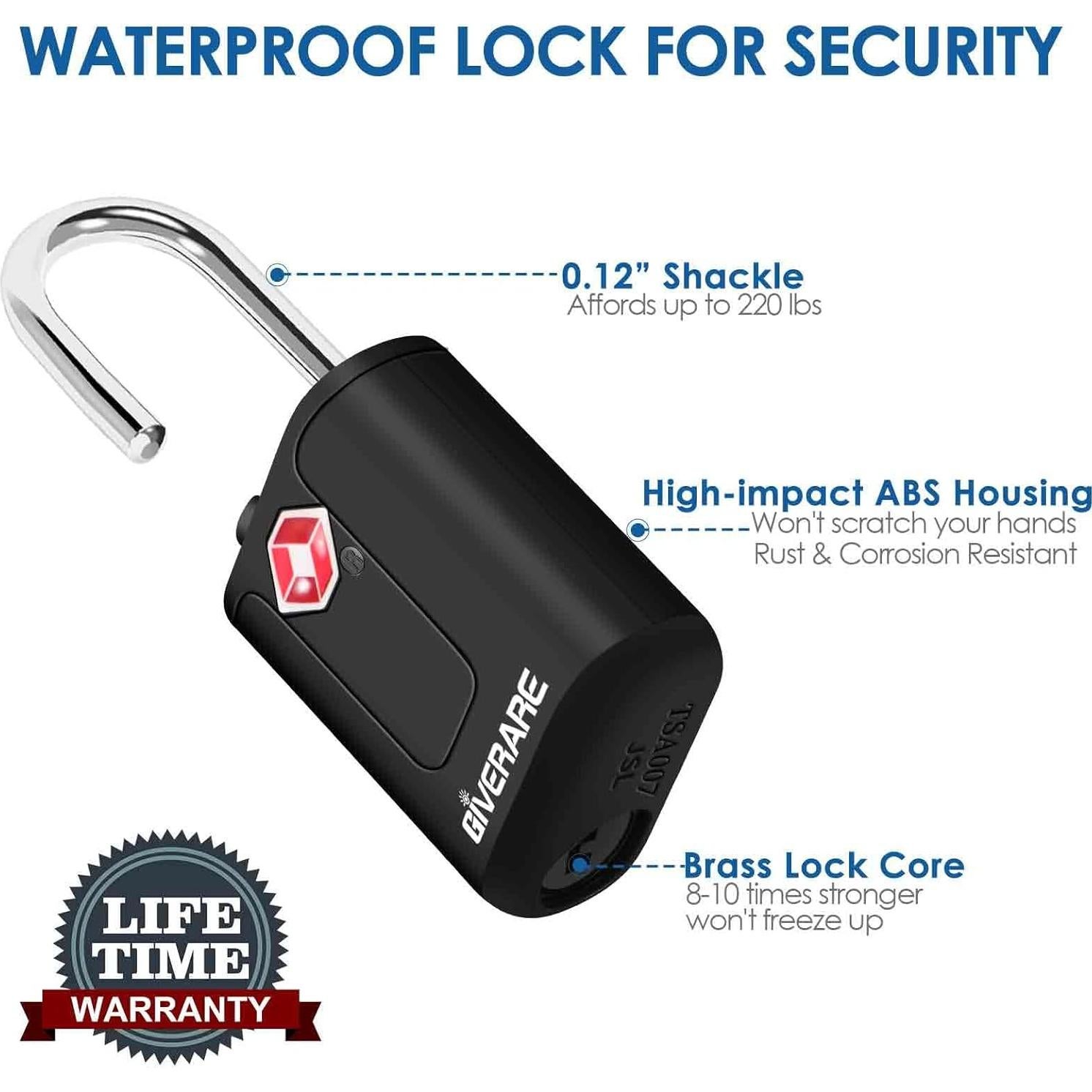 Pack de 4 Candados de Equipaje TSA GIVERARE Antirrobo Negro