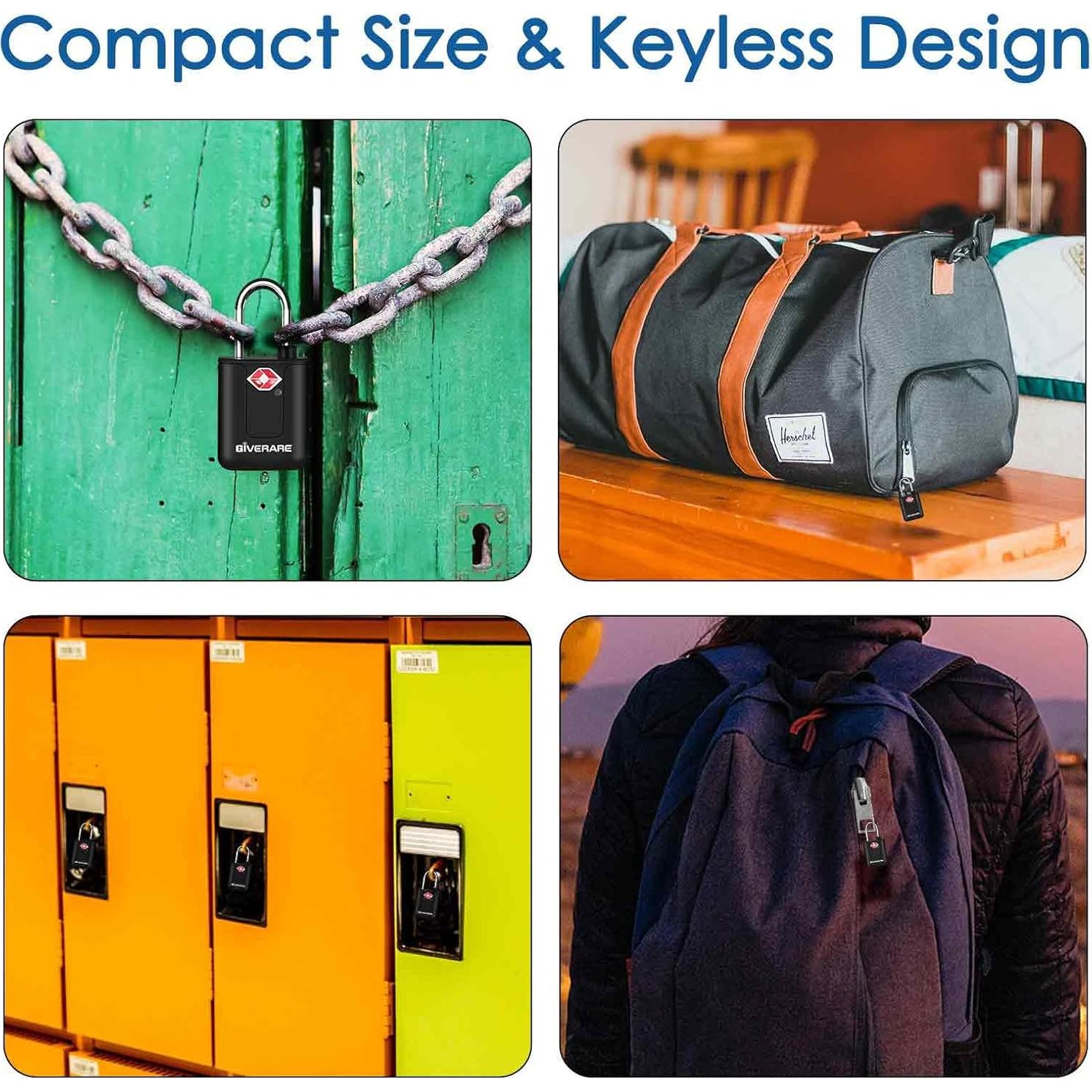 Pack de 4 Candados de Equipaje TSA GIVERARE Antirrobo Negro