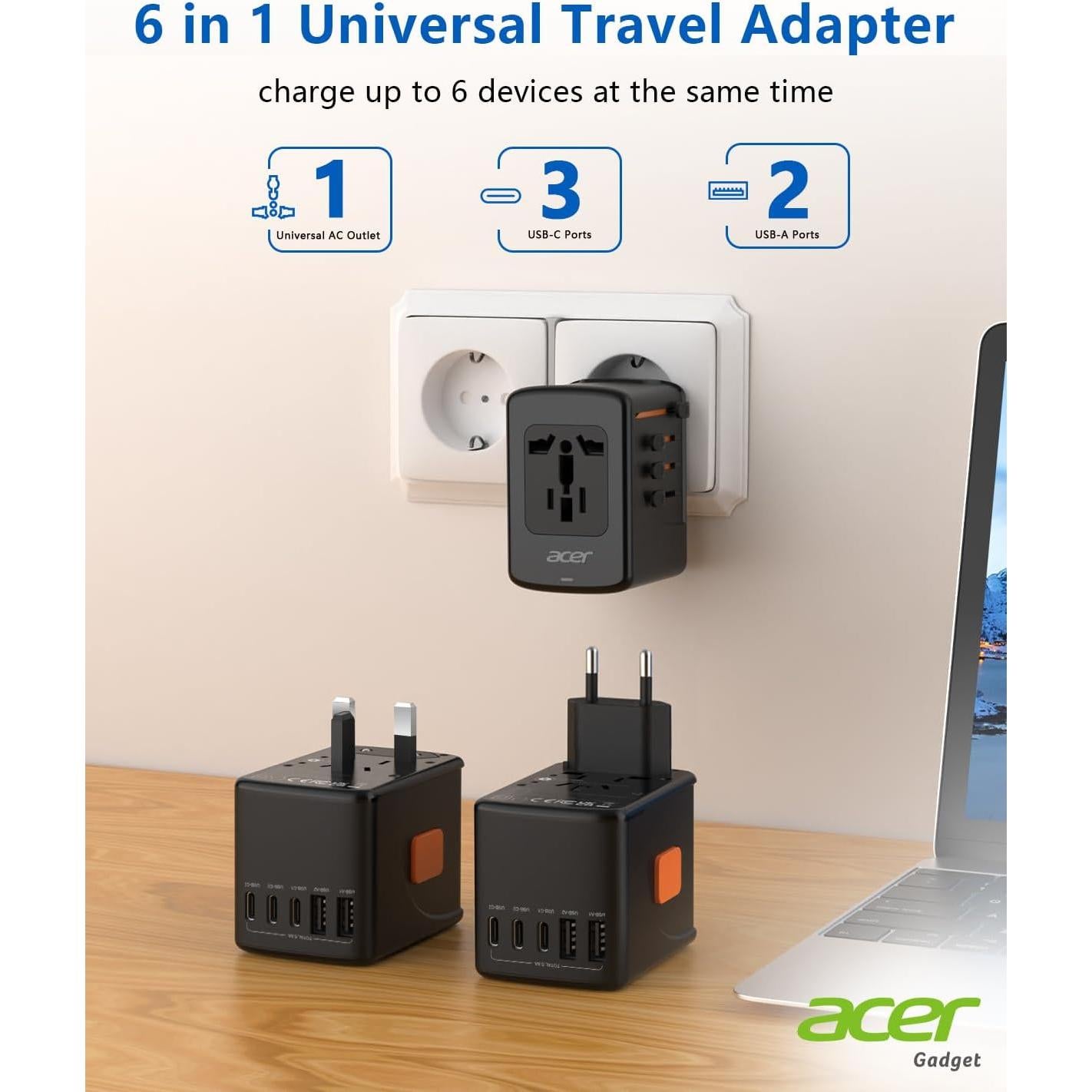 Adaptador de Enchufe Universal Acer SL-200-3C2A 5 Puertos USB