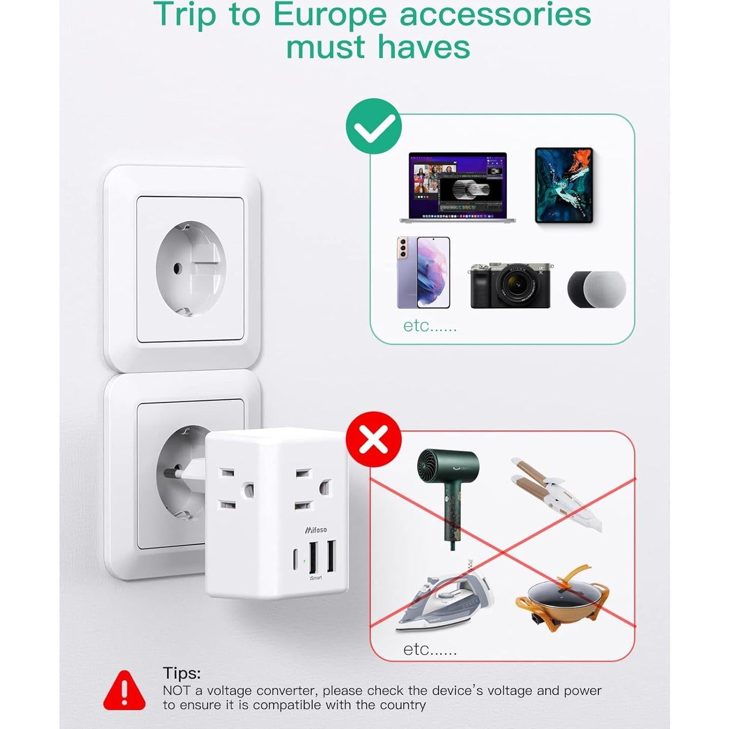 Adaptador de Enchufe de Viaje Mifaso Tipo C con USB 6 en 1