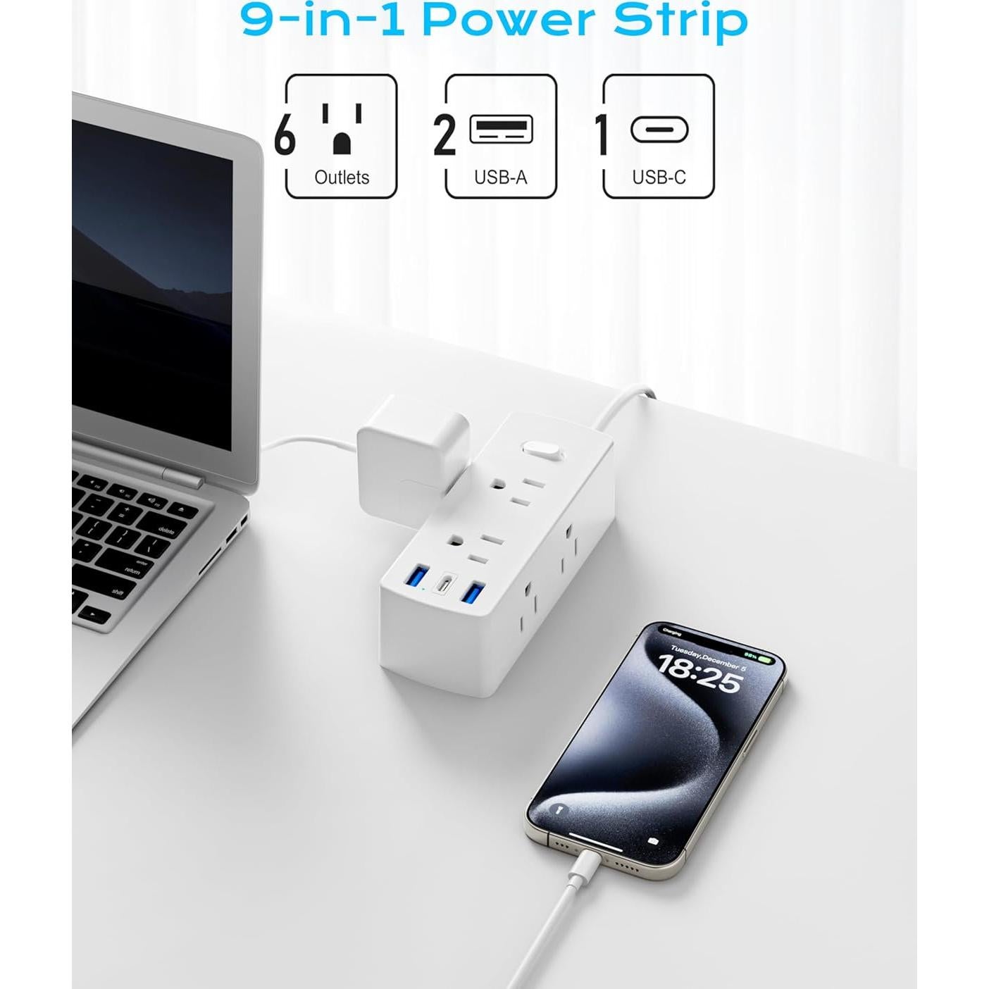 Adaptador de Viaje Universal Olcorife 6 Salidas 3 USB 1.52m