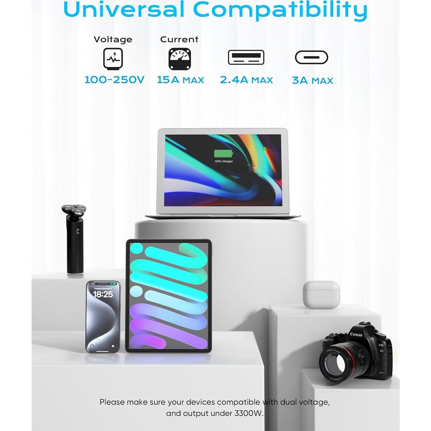 Adaptador de Viaje Universal Olcorife 6 Salidas 3 USB 1.52m