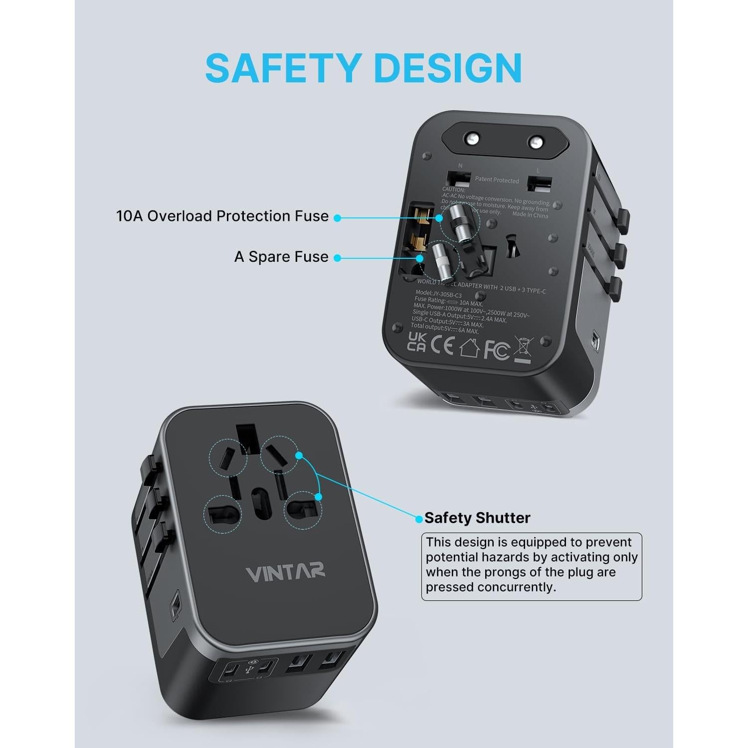 Adaptador de Viaje Universal VINTAR 30W con 6 Puertos USB