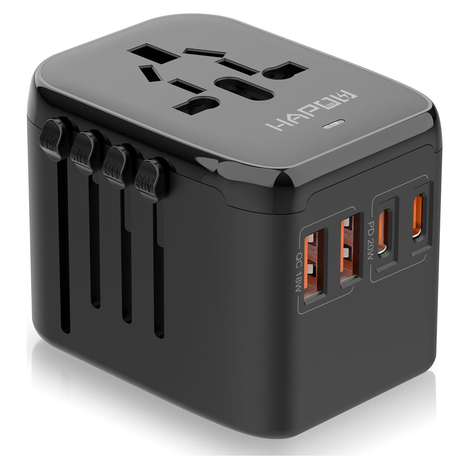 Adaptador de Viaje Universal HAPOW 20W 2 USB-C 2 USB-A Negro