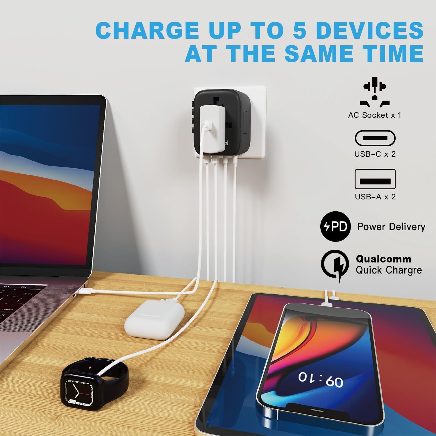 Adaptador de Viaje Universal HAPOW 20W 2 USB-C 2 USB-A Negro