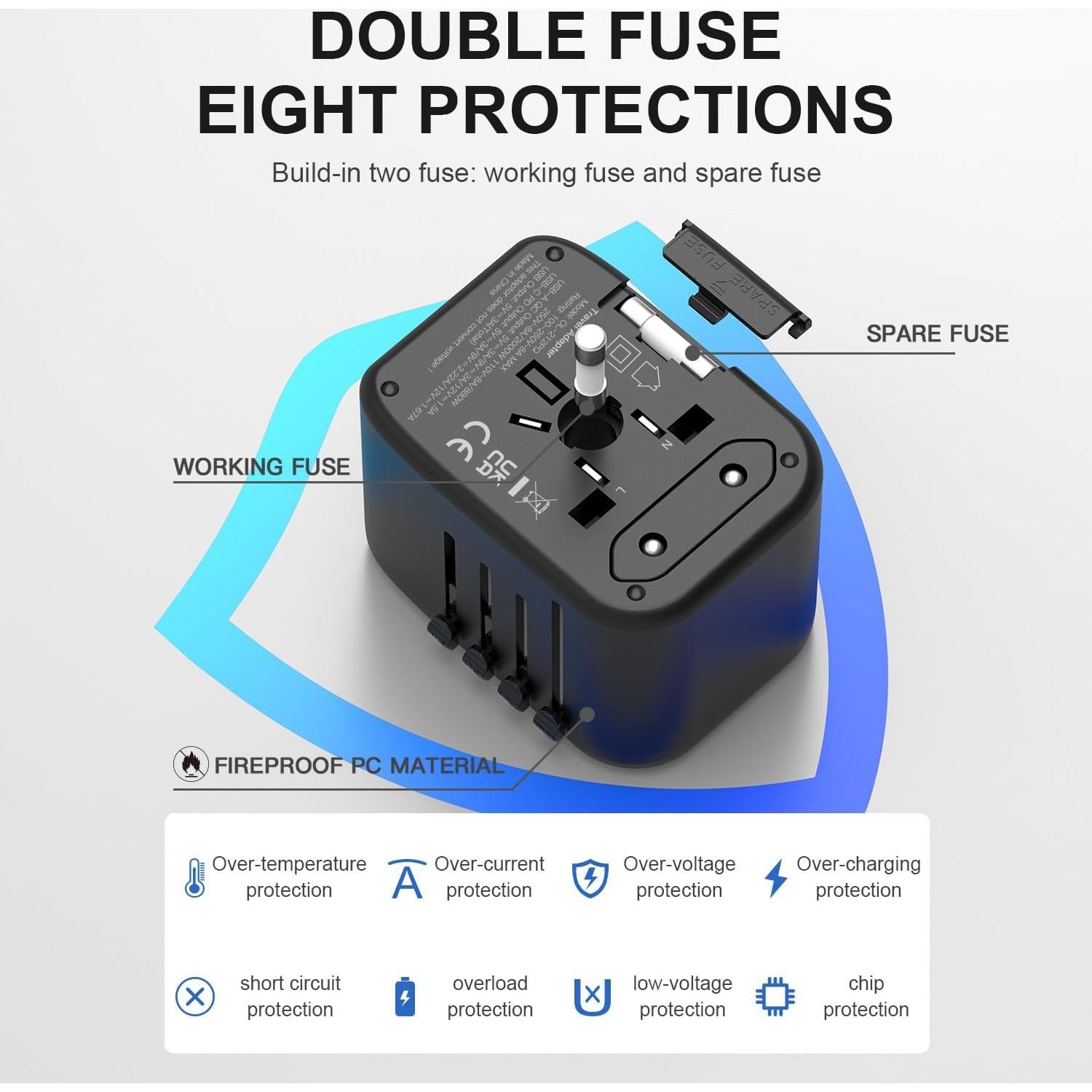 Adaptador de Viaje Universal HAPOW 20W 2 USB-C 2 USB-A Negro