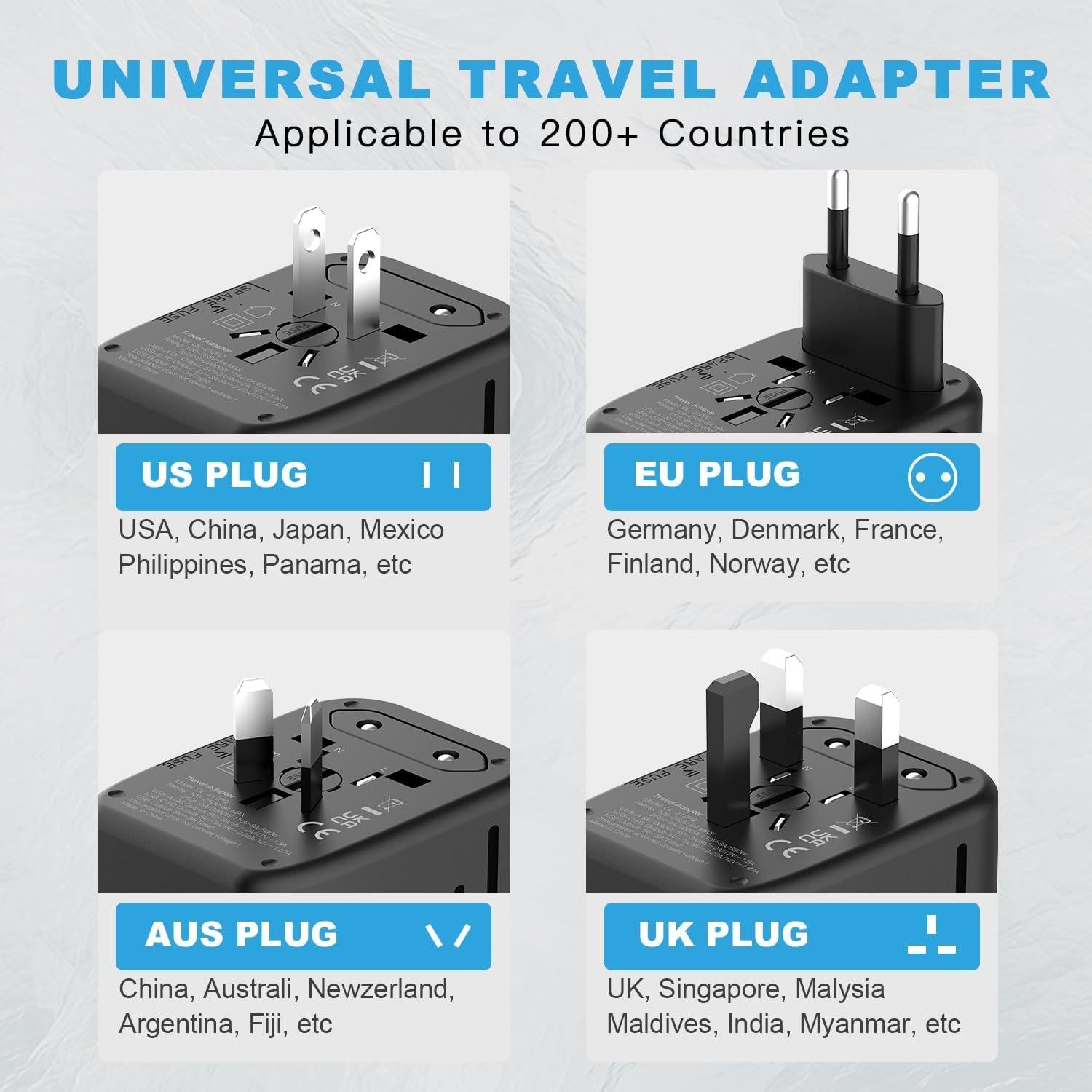Adaptador de Viaje Universal HAPOW 20W 2 USB-C 2 USB-A Negro