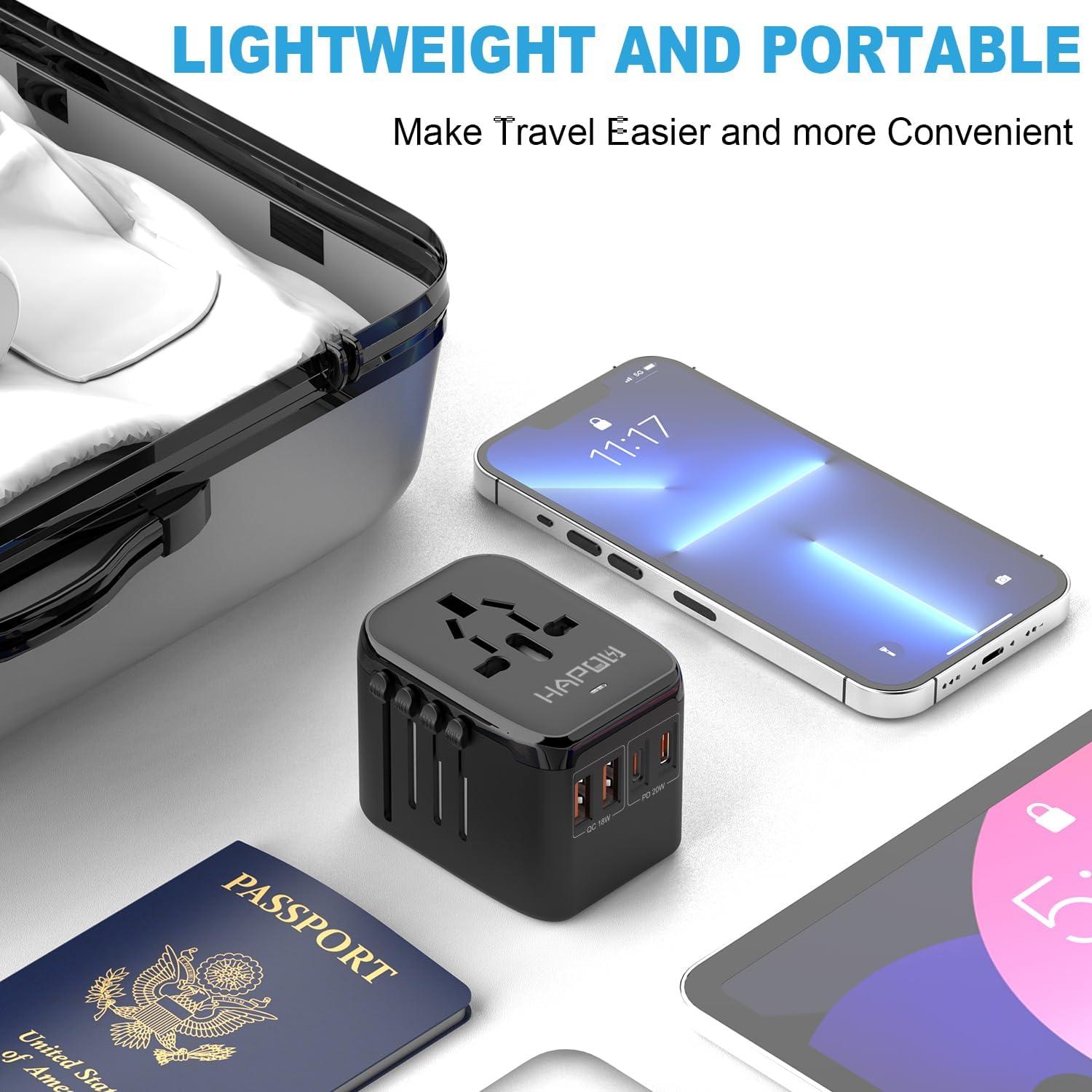 Adaptador de Viaje Universal HAPOW 20W 2 USB-C 2 USB-A Negro