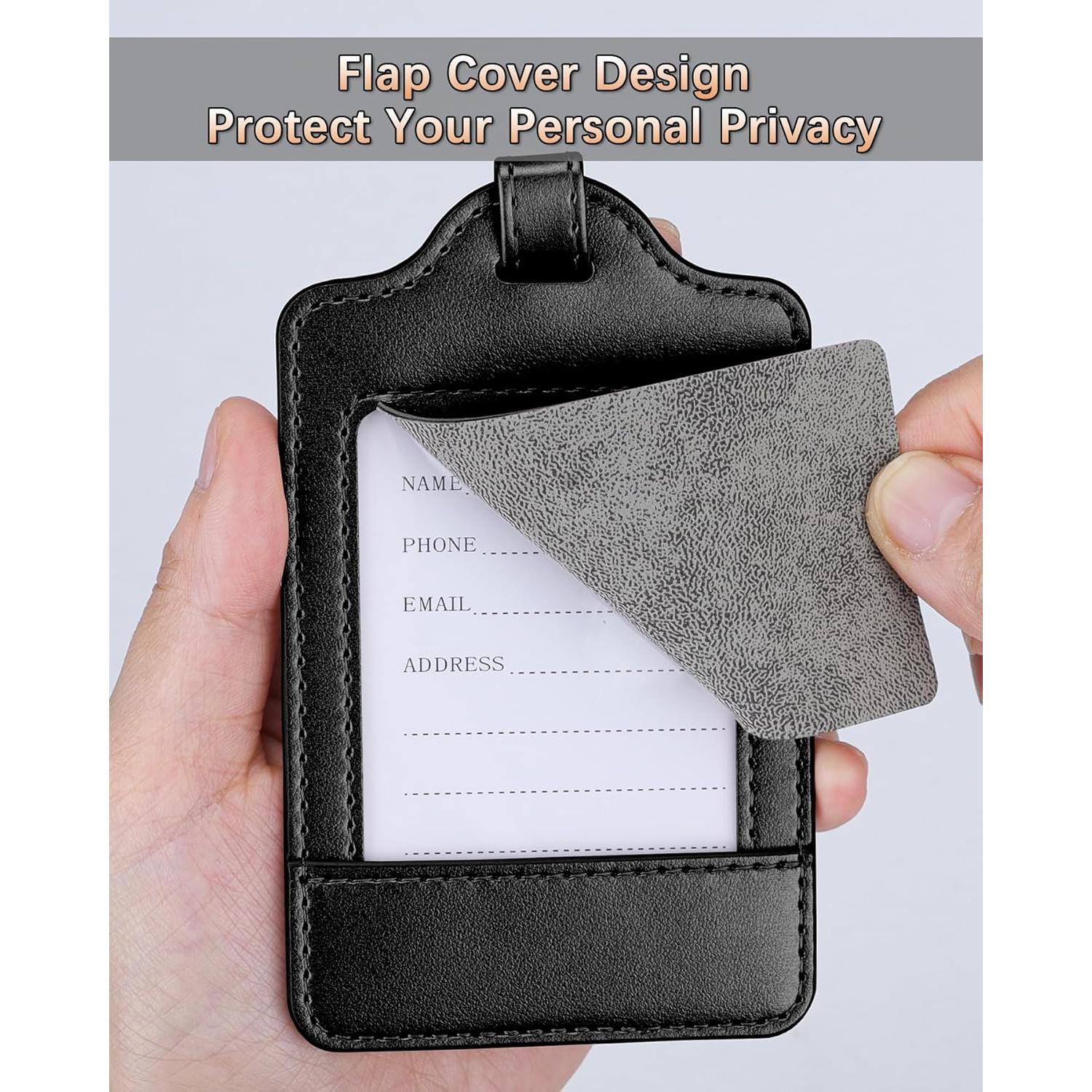 Etiquetas de Equipaje Teskyer - Paquete de 3 de Cuero PU Negro