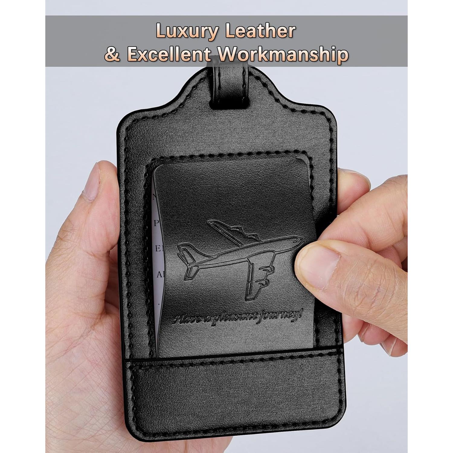 Etiquetas de Equipaje Teskyer - Paquete de 3 de Cuero PU Negro