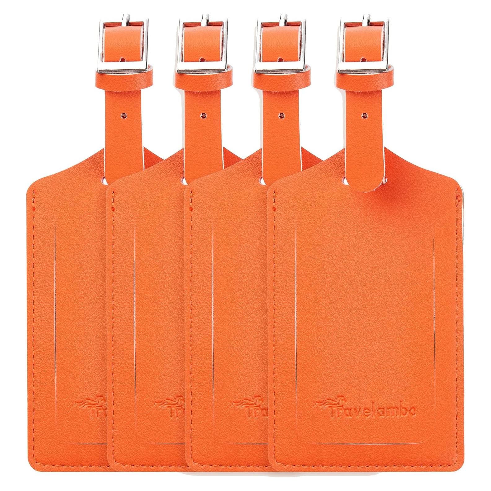 Etiquetas de Equipaje Travelambo de Cuero PU - 4 Piezas Naranja