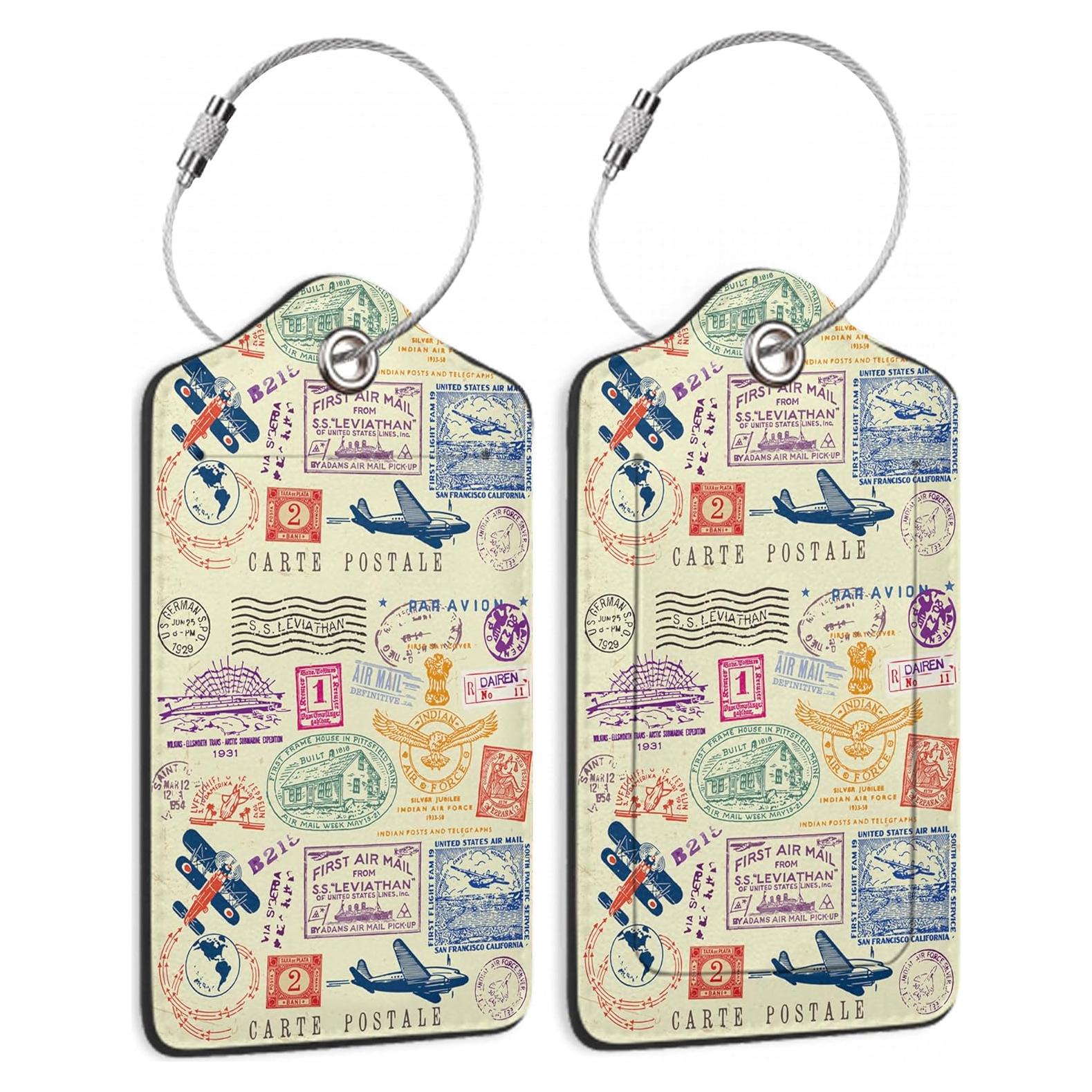 Etiquetas de Equipaje SKYDAWNY Retro Stamp 2 Piezas con Privacidad