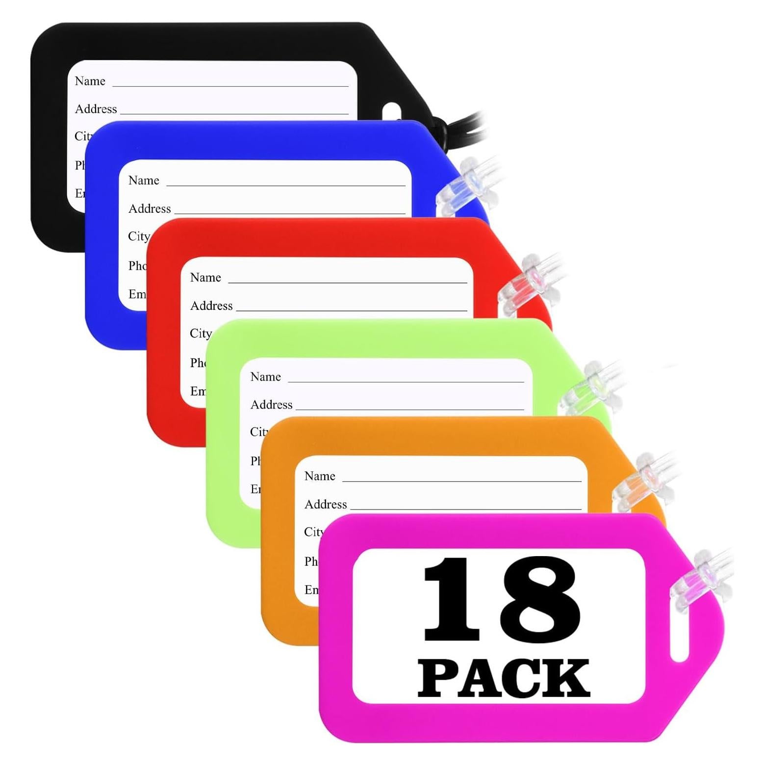 18 Etiquetas de Equipaje Sodsay Multicolor PVC Duraderas