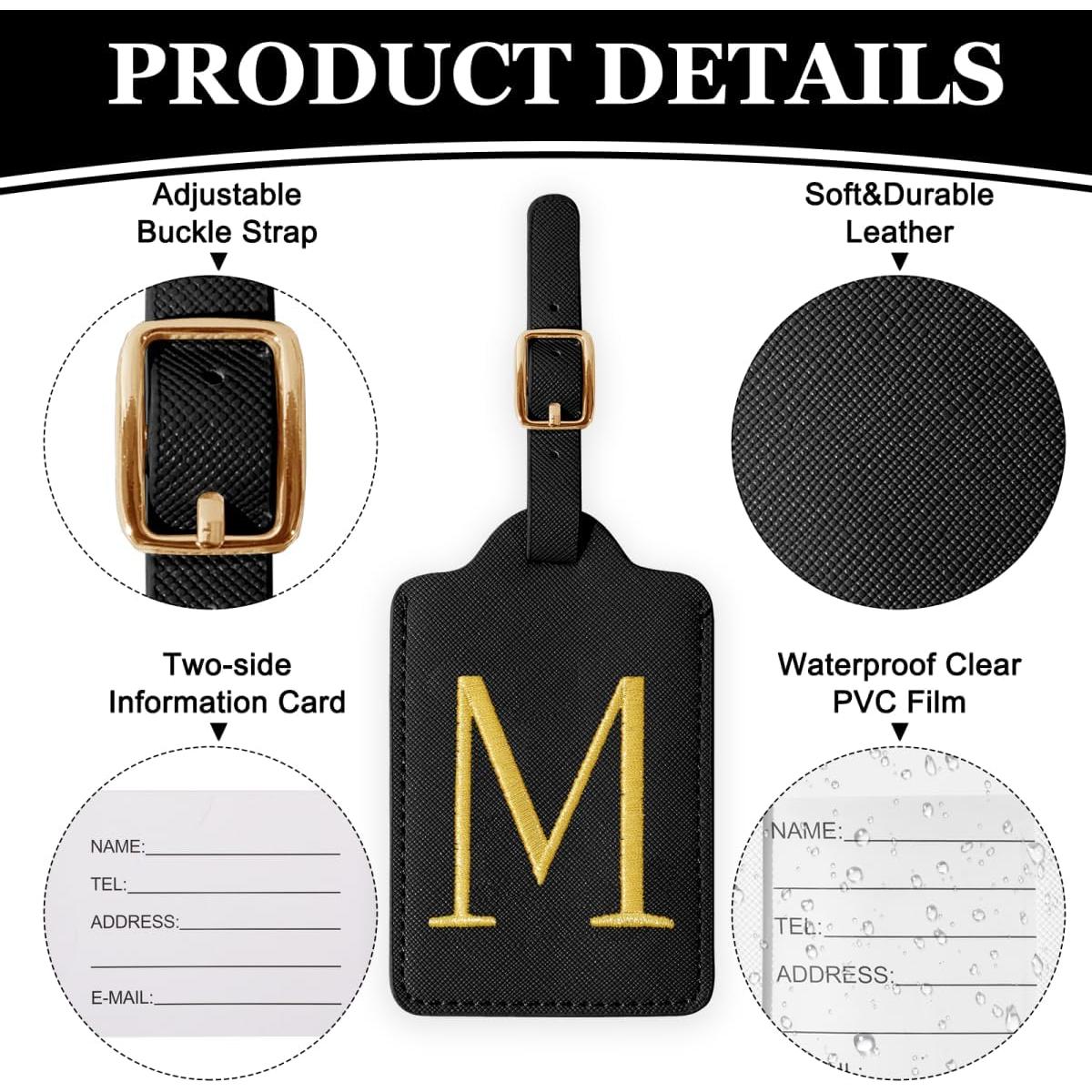 Etiquetas de Equipaje Personalizadas XSUIOY - Cuero PU Negro M