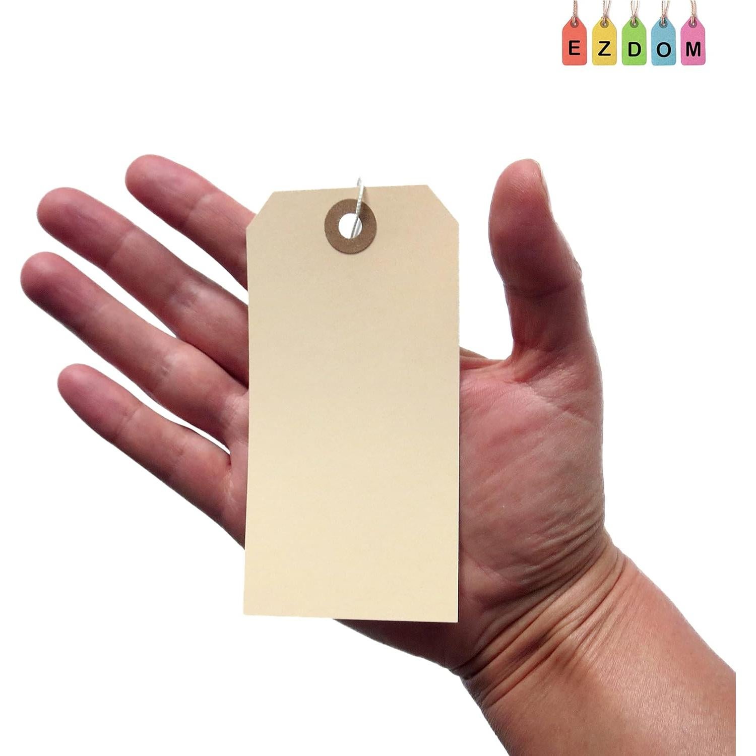 Etiquetas de papel Manila con cuerda elástica EZDOM - Caja de 200