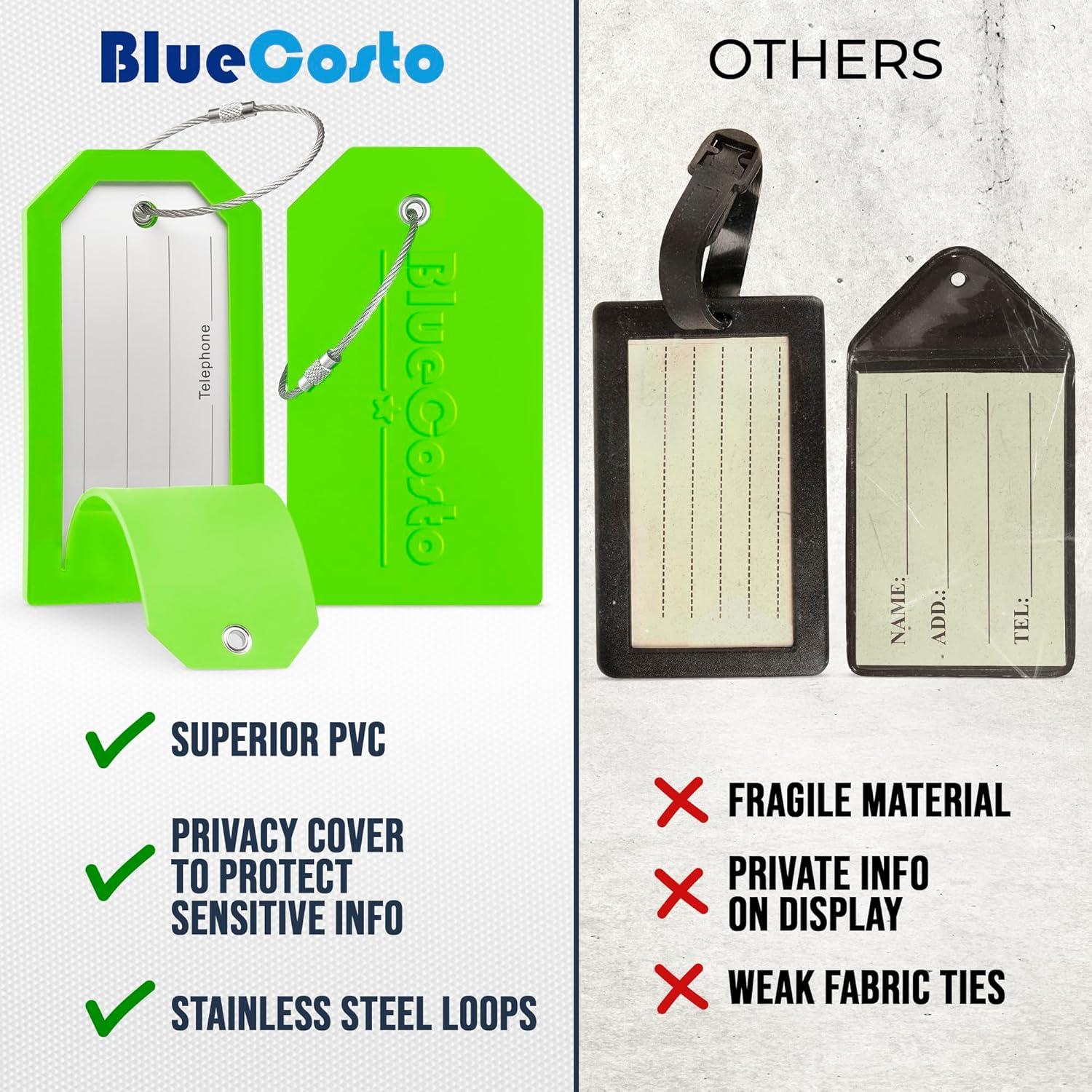 Etiquetas de Equipaje Verde BlueCosto - 5 Piezas PVC con Privacidad